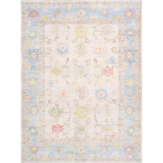 Hand-Knotted Ivory Wool Floral Area Rug 10'3" x 13'