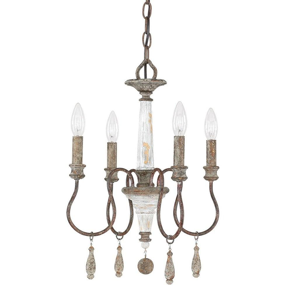 French Antique Mini Crystal 4-Light Chandelier