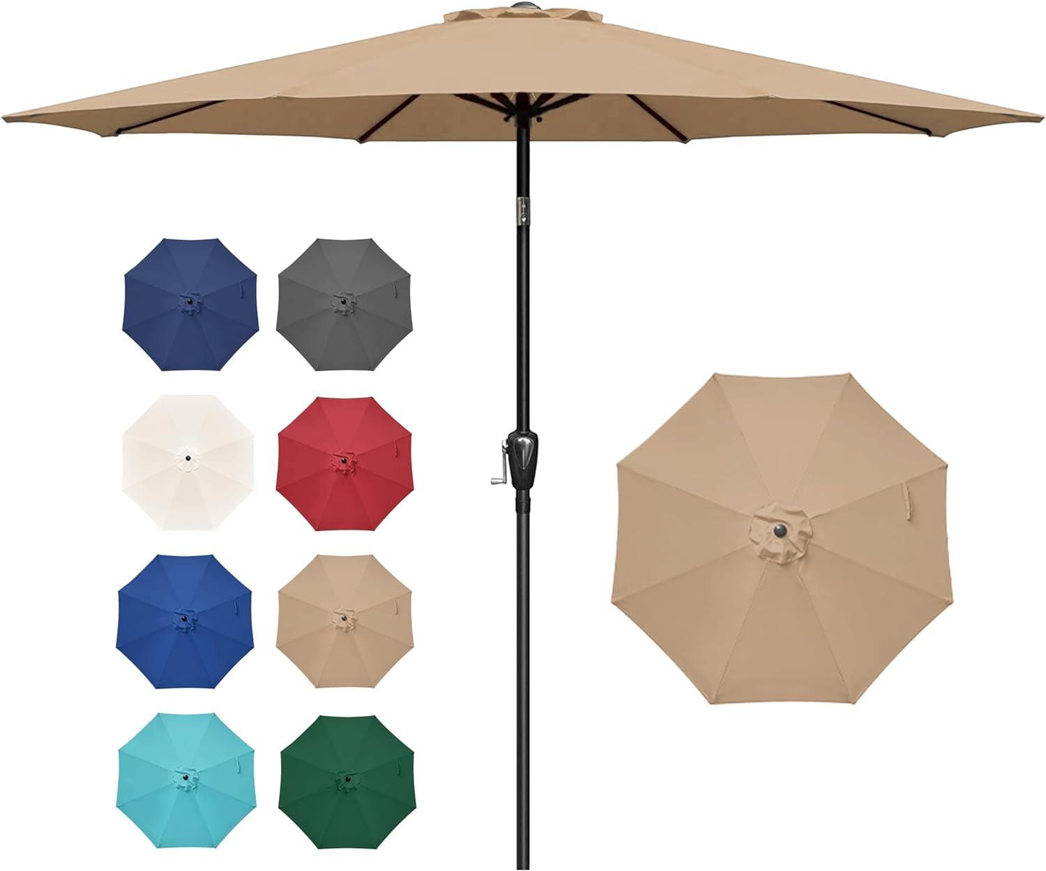 Tan 9FT Outdoor Patio Umbrella with Push Button Tilt and Crank