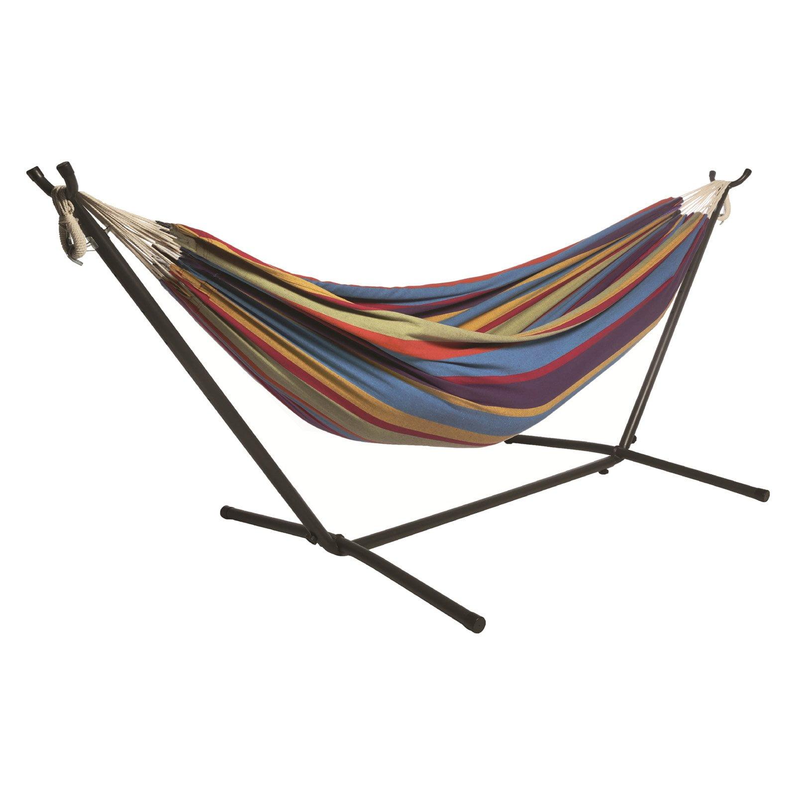 Two Person Hammock with Stand - Caribbean Rainbow - Backyard Expressions: Outdoor Furniture Swing, No Tools Assembly