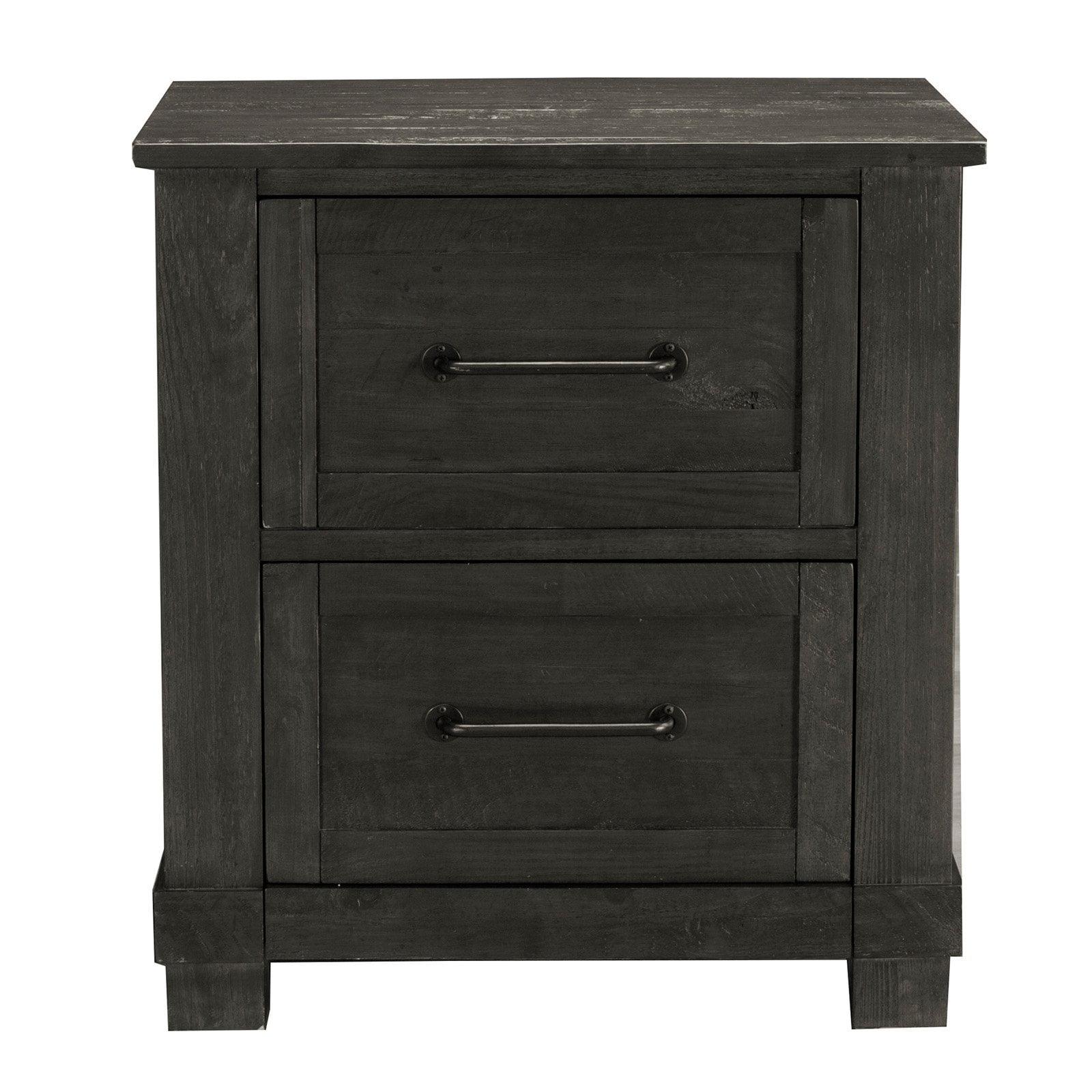 Charcoal Gray Solid Pine 2-Drawer Rustic Nightstand