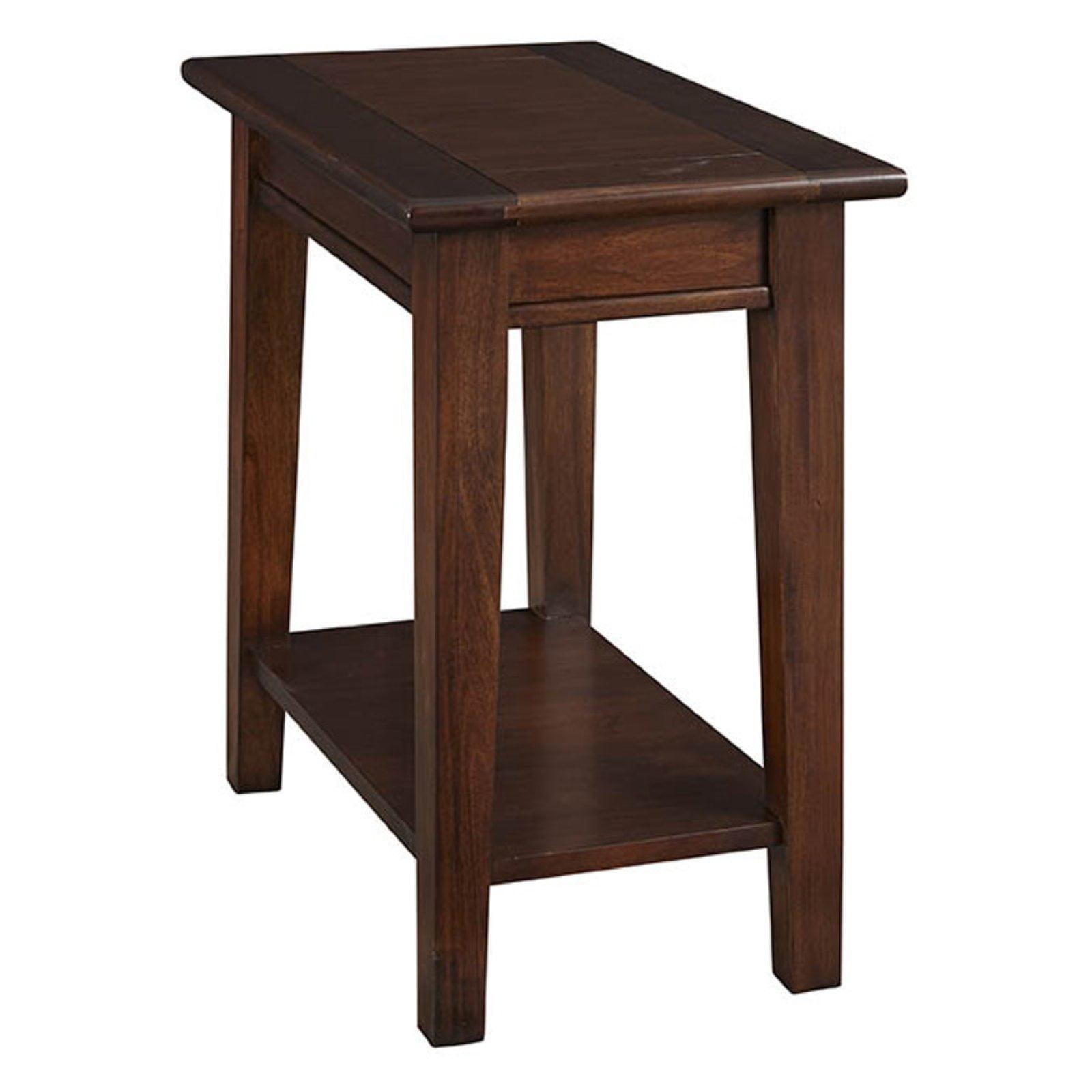 Transitional Cherry Brown Mahogany Chairside Table with Storage Shelf