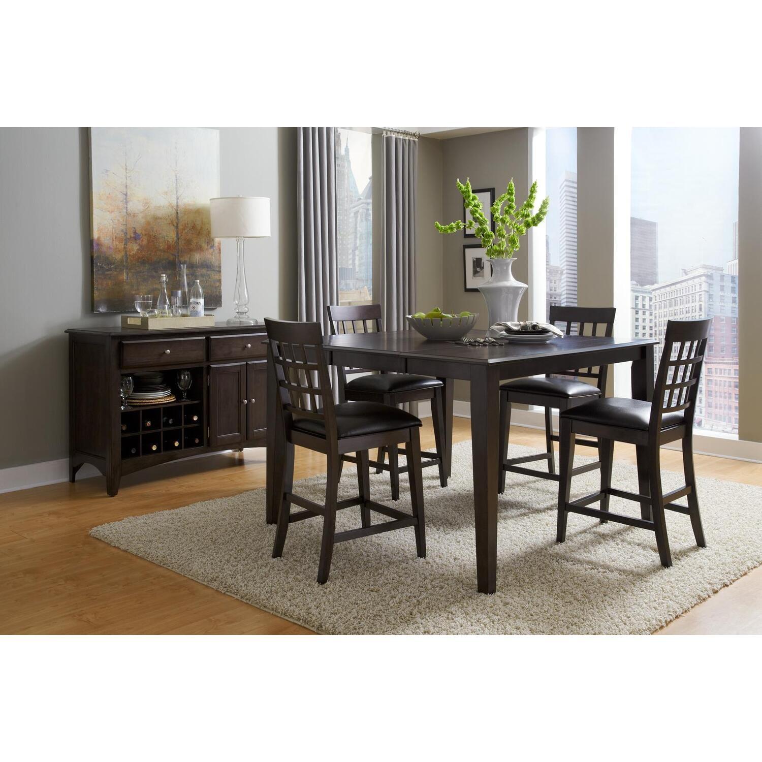 Transitional Warm Gray Solid Wood 54" Extendable Counter Dining Table