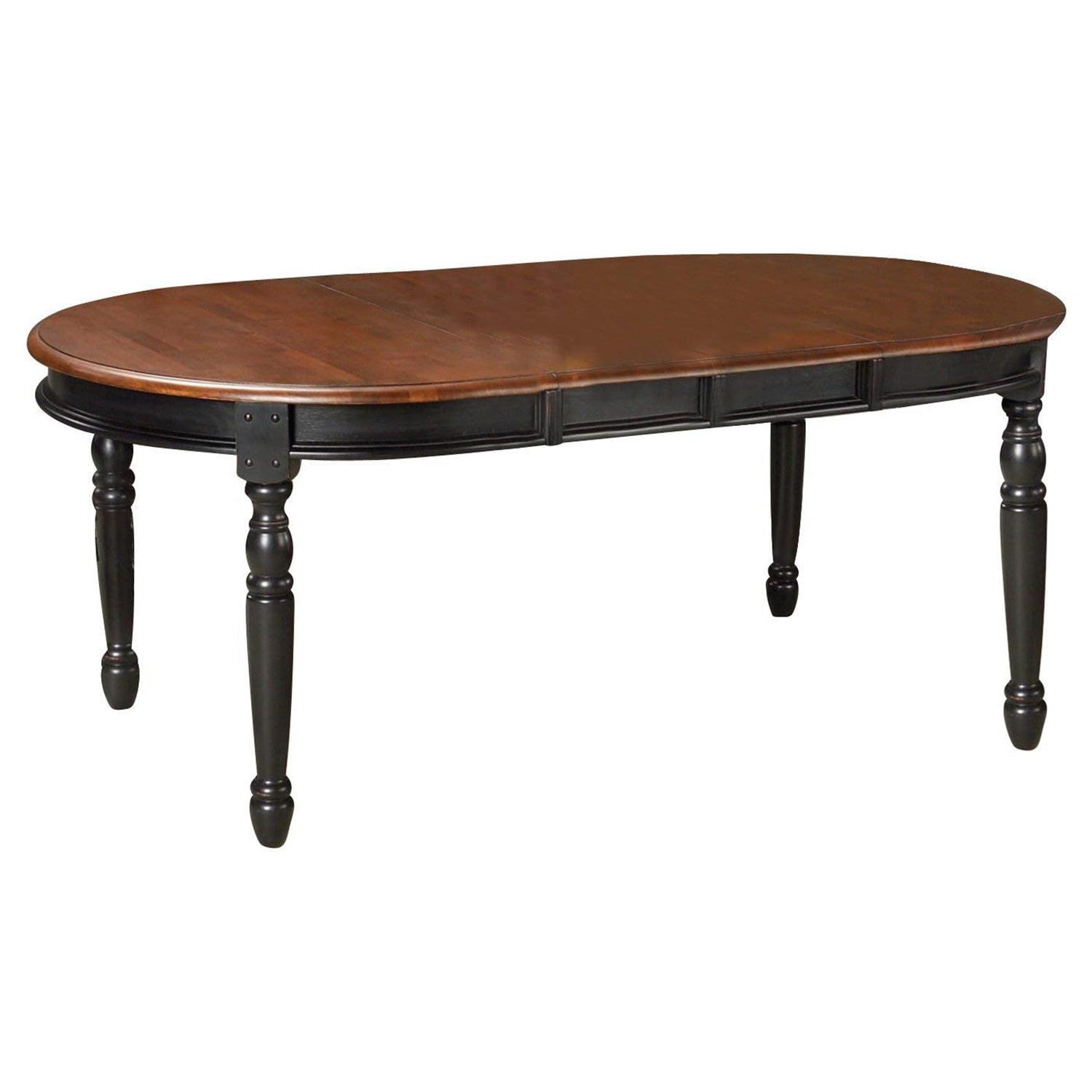 Transitional Oak Black Extendable Oval Dining Table