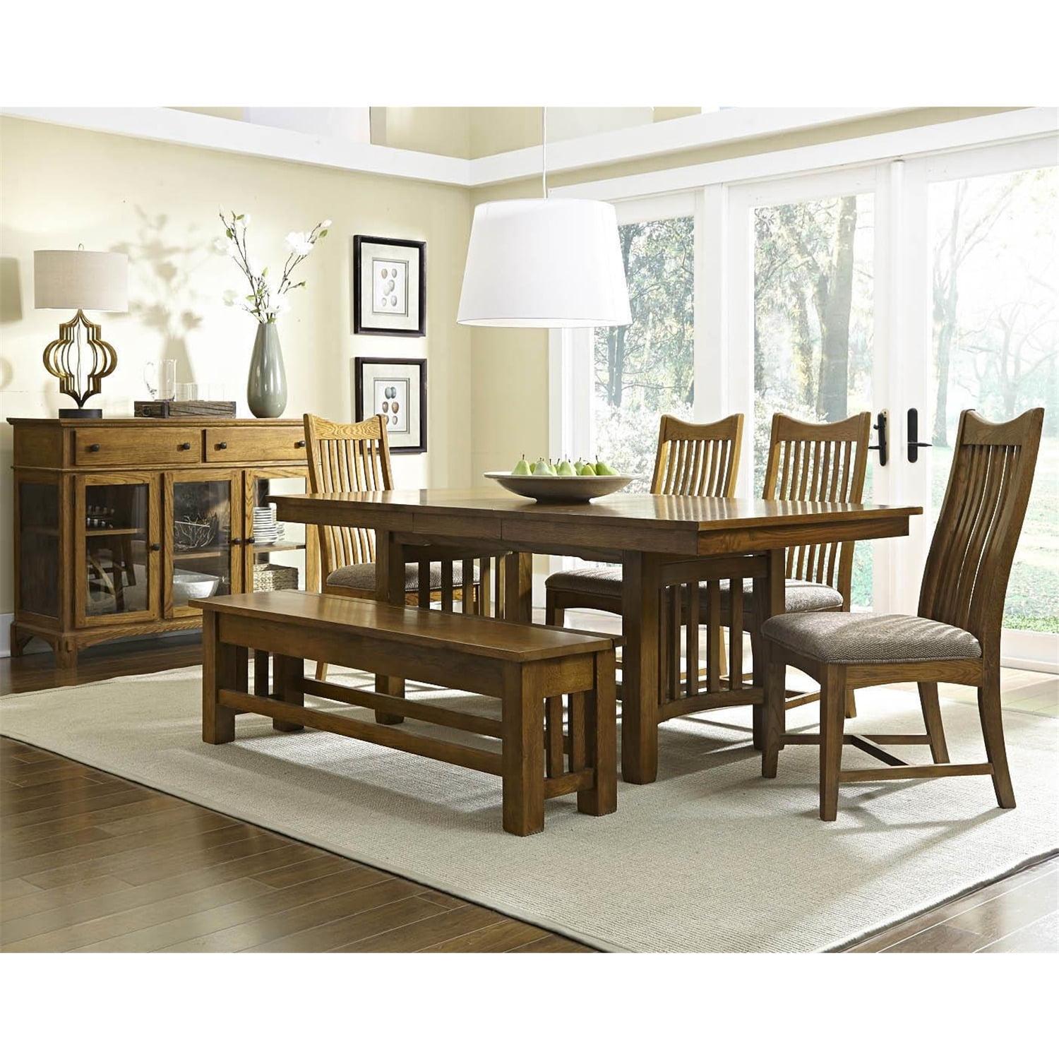 Transitional Rustic Oak Extendable Dining Table with Self-Storing Leaves