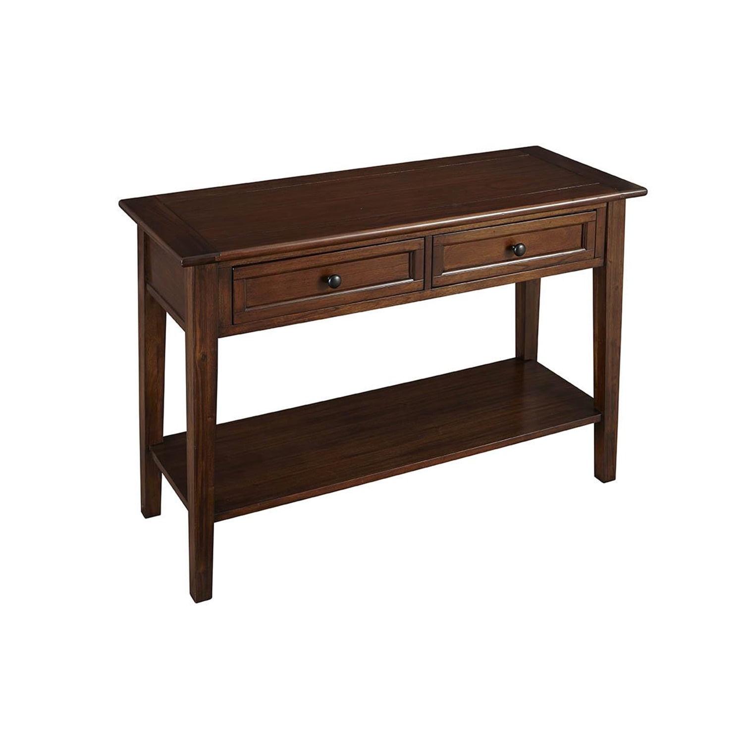 Cherry Brown Mahogany 2-Drawer Sofa Table with Shelf