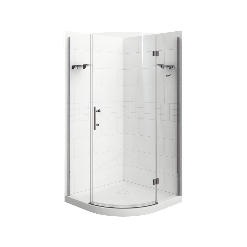 A&E Bath and Shower Risco 38'' W 75'' H Frameless Round Reversible Shower Kit Risco-38