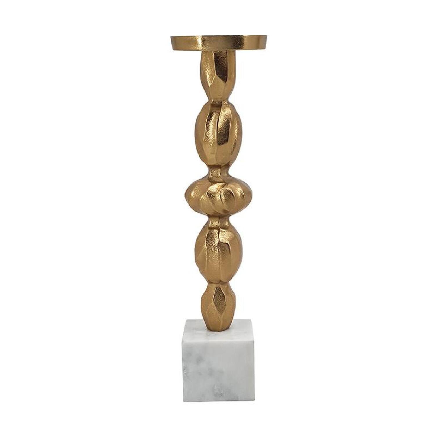 Gold and White Marble Aluminum Pillar Candle Holder