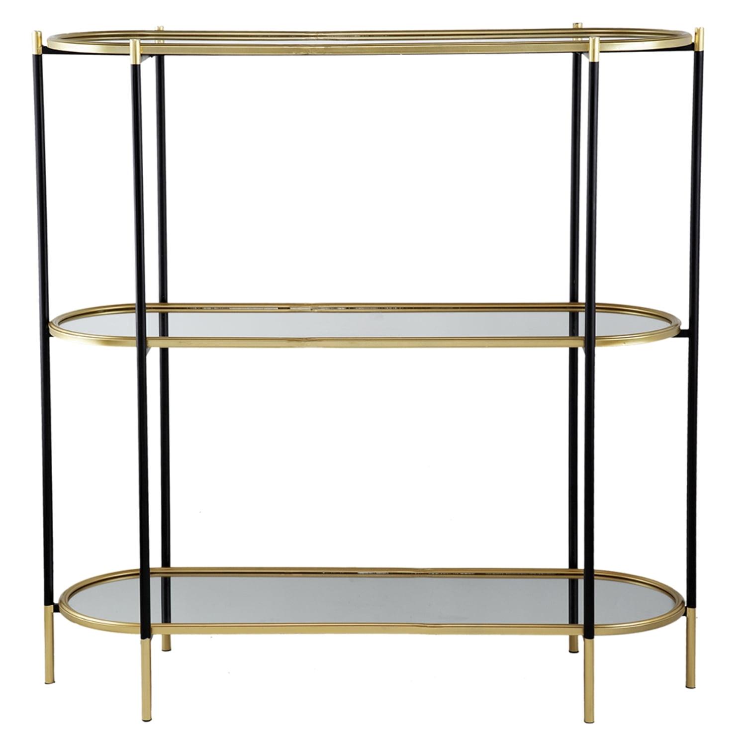 Bertram Gold and Black 3-Tier Mirrored Console Table