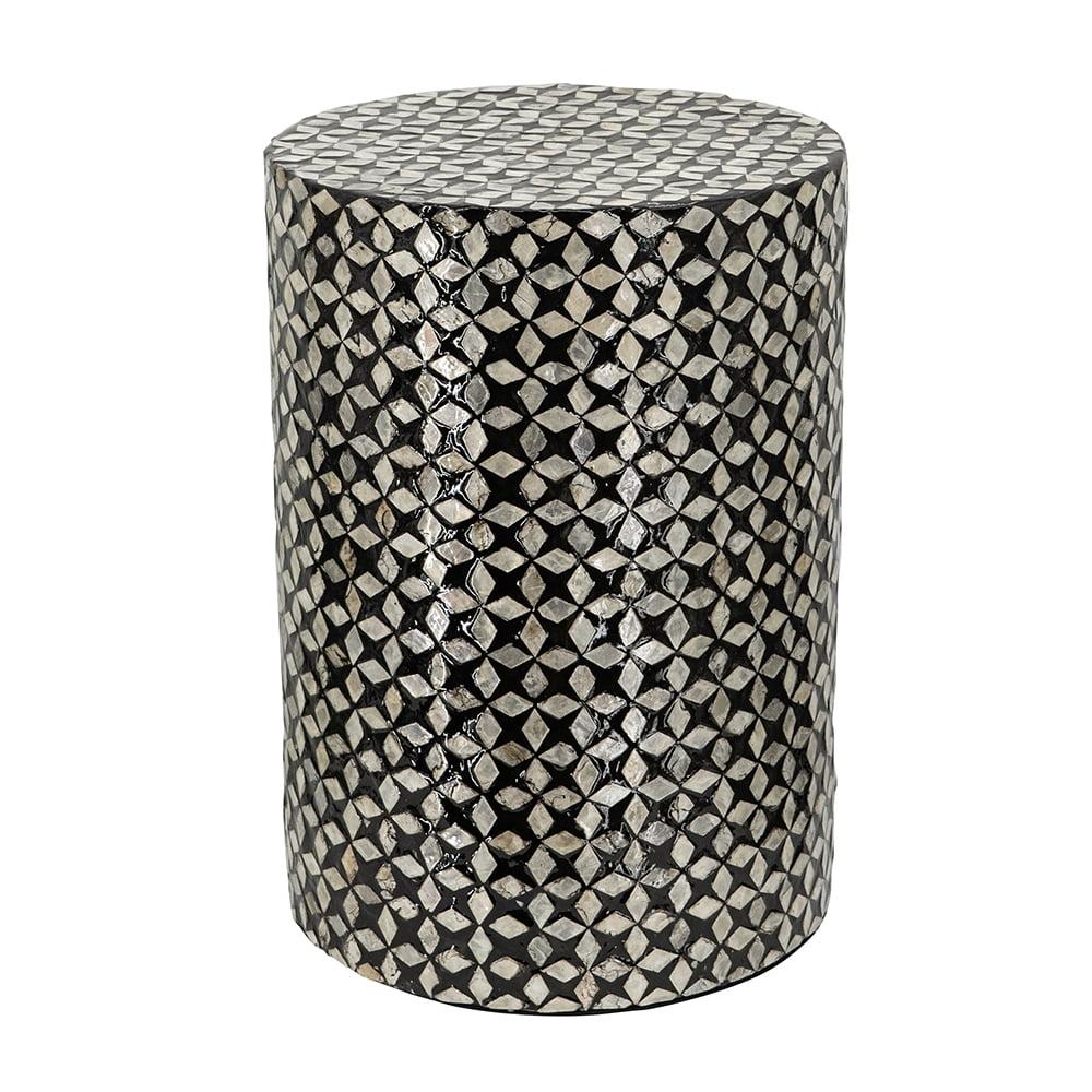 Elegant Black Capiz Shell Inlaid Cylindrical Side Table 13.8" x 19.7"