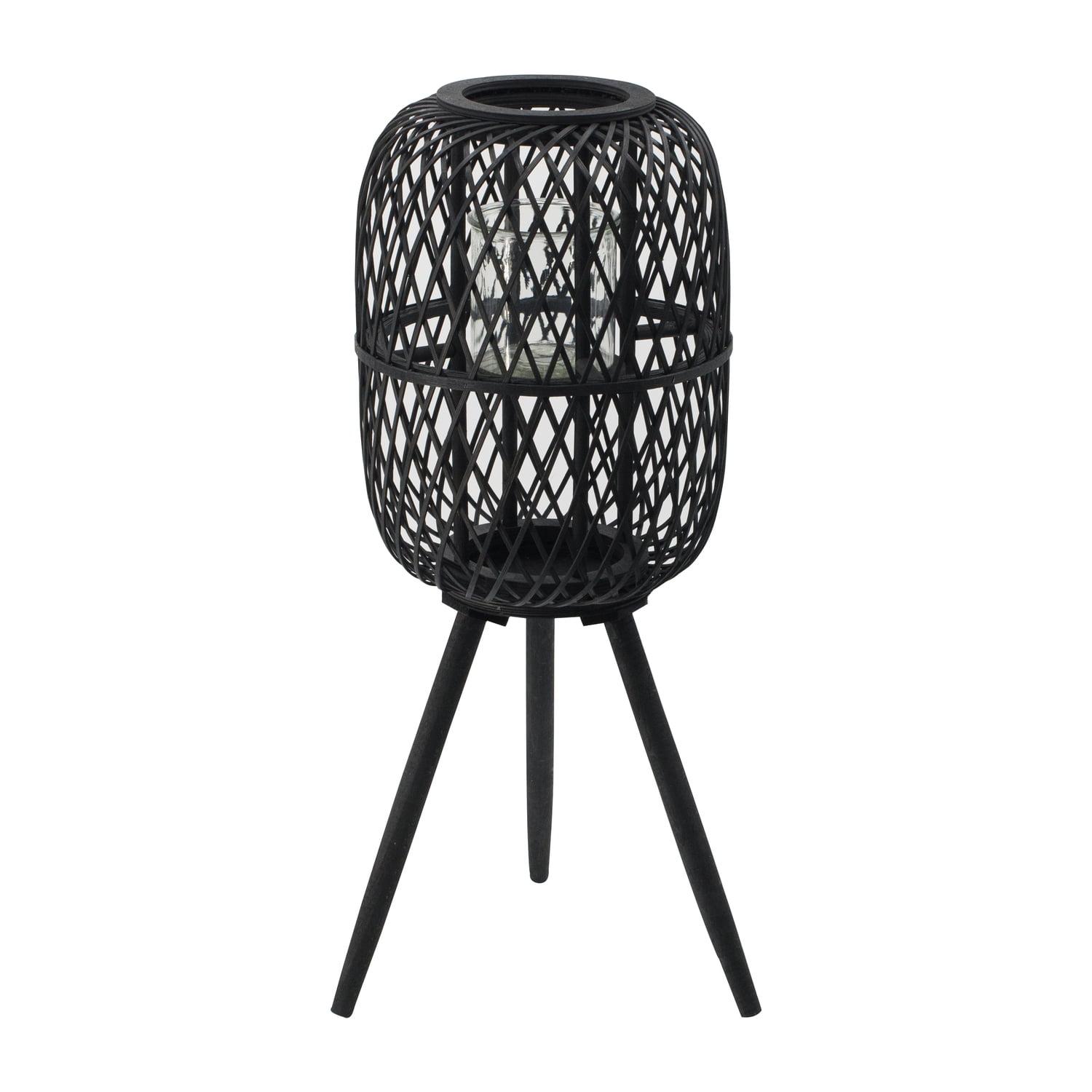 A&B Home Black Woven Bamboo Lantern with Tripod Leg 11.6" x 11.6" x 29.9"