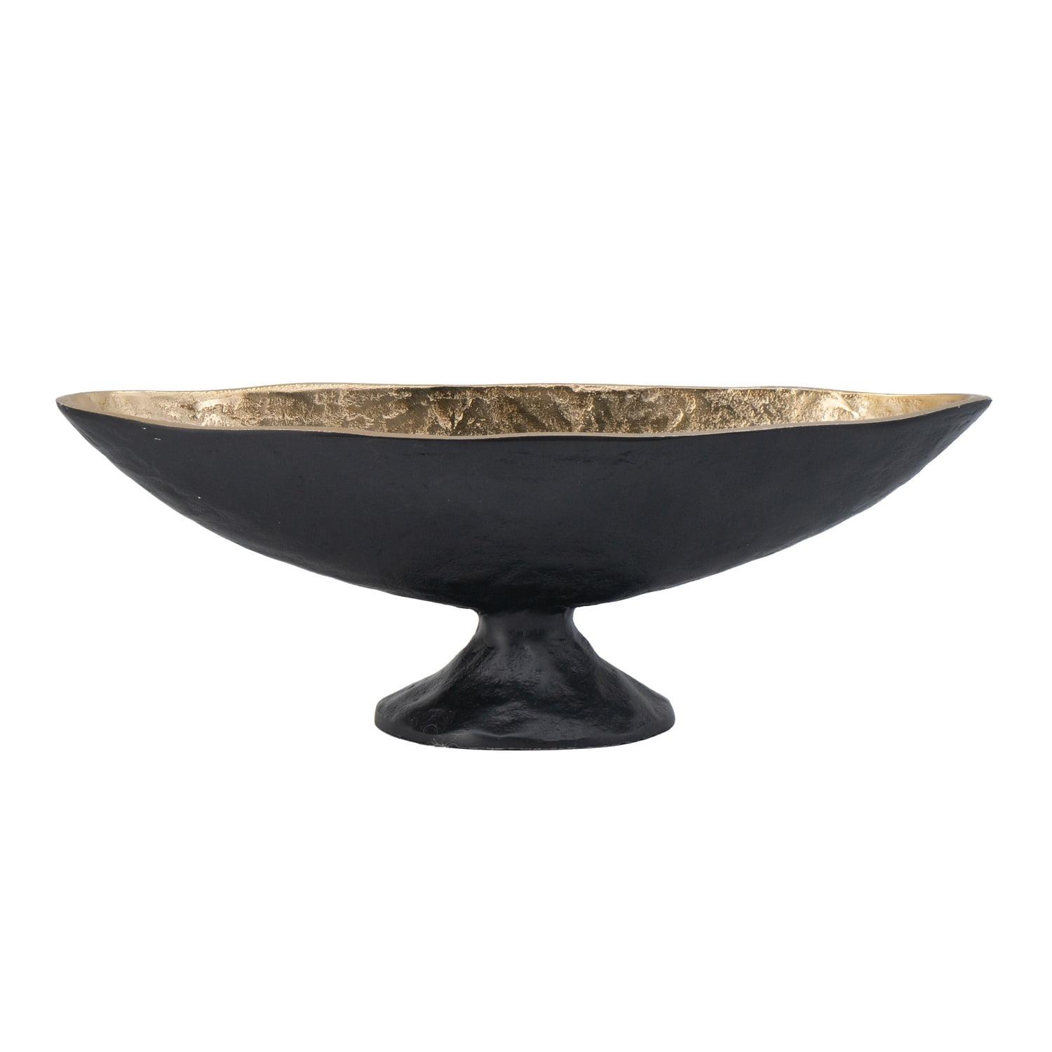 Handcrafted Black and Gold Aluminum Oval Pedestal Bowl