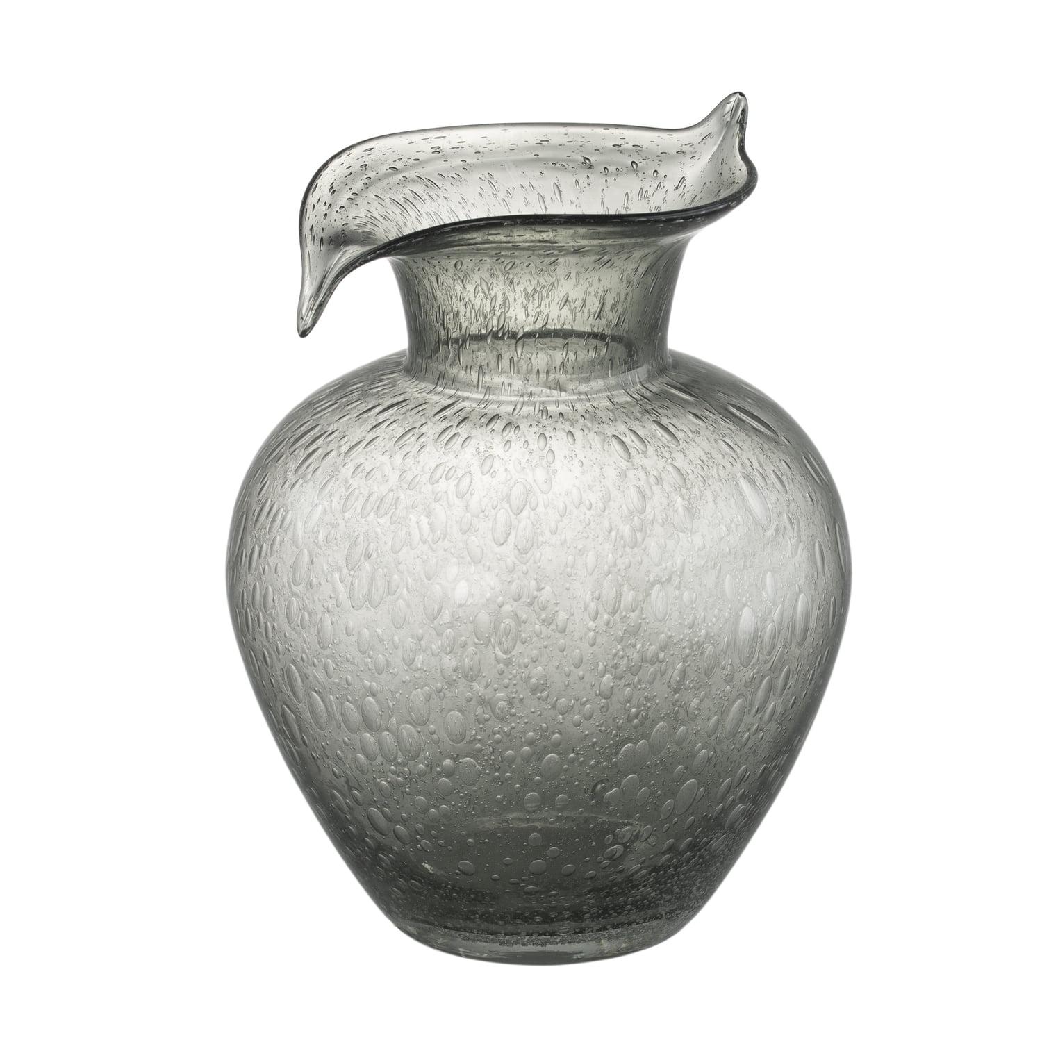 Bowen Curved Glass Vase with Suspended Bubbles - 10" Grey