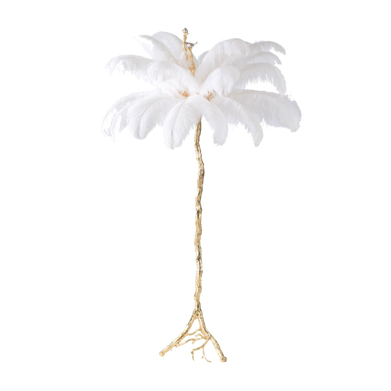 81.9'' White Feather and Gold Branch Floor Lamp