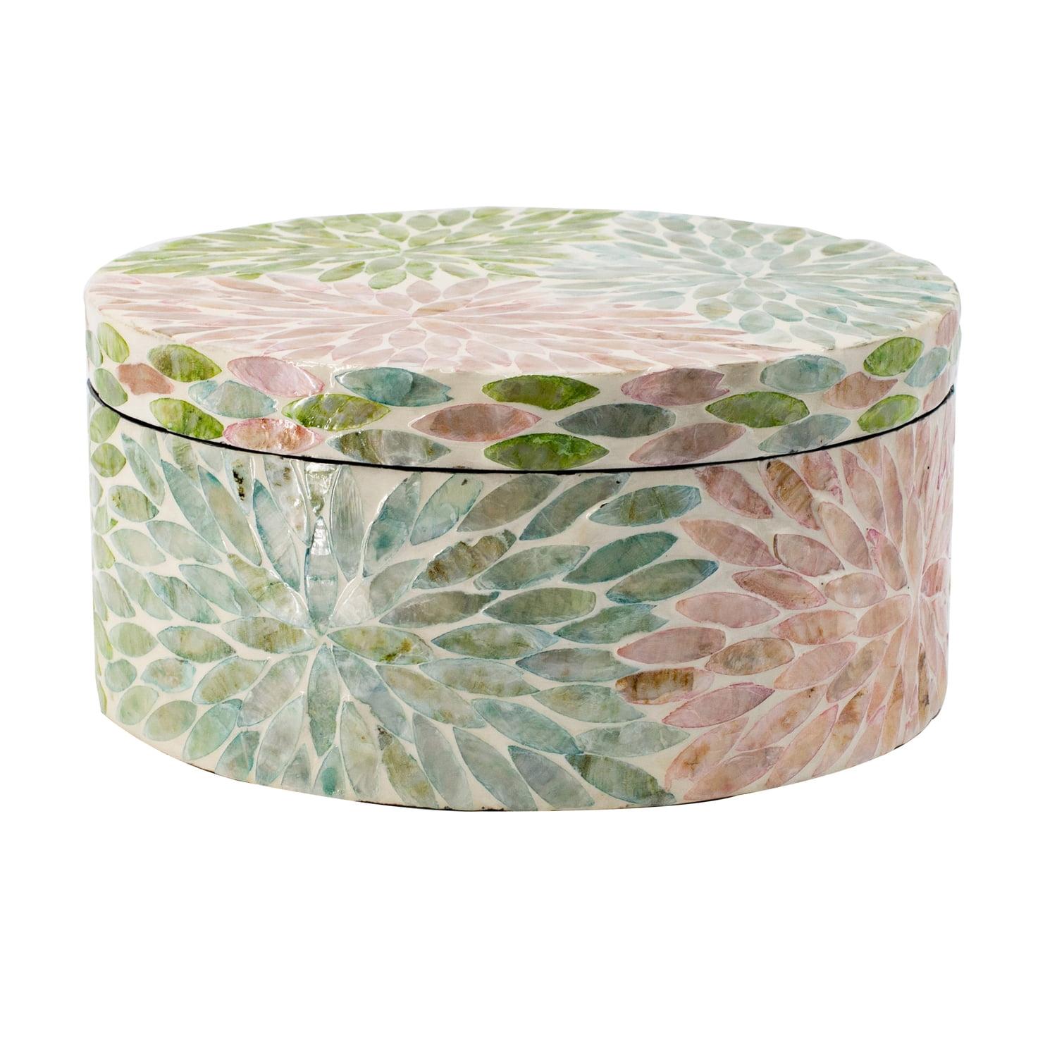 Classic Floral Capiz Lidded Decorative Box - Multi-Colored