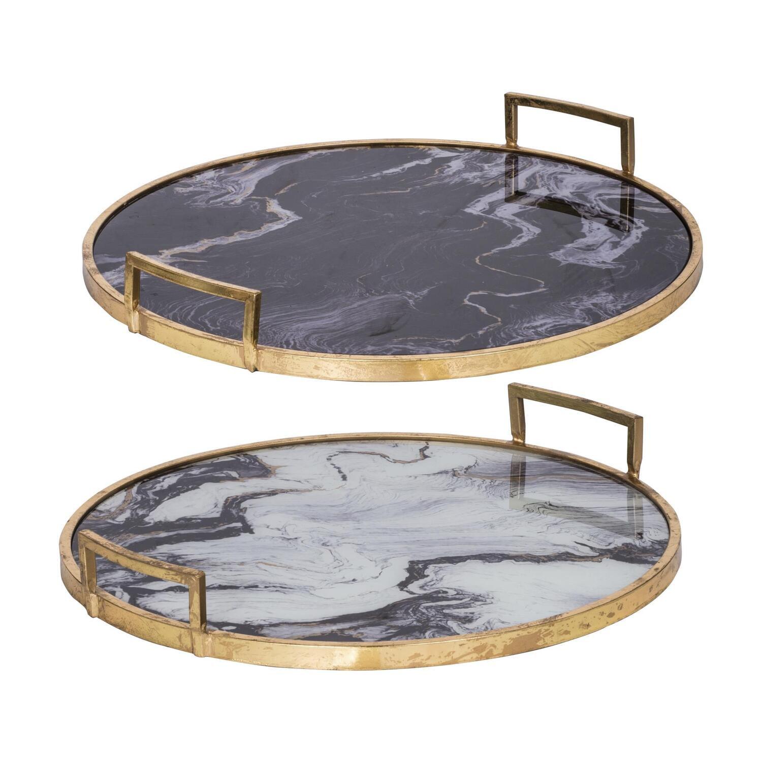 Round Multicolor Abstract Stone Tray Set