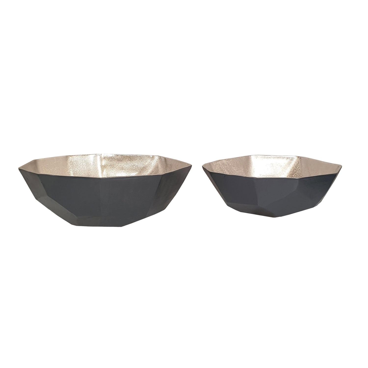 Matte Black and Gold Diamond-Cut Aluminum Bowls - Set of 2