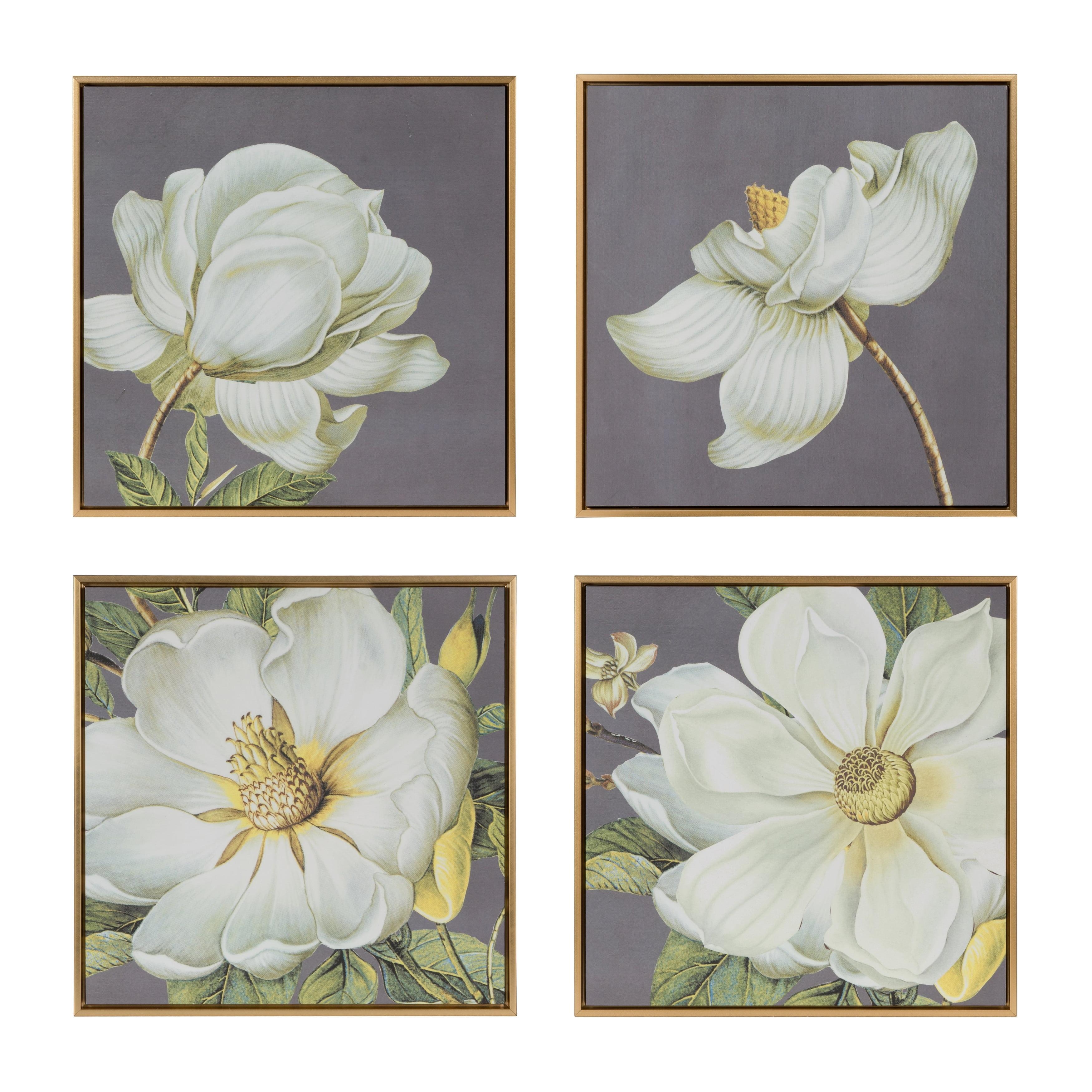 Gold Framed Blooming Floral Abstract Wall Art Set