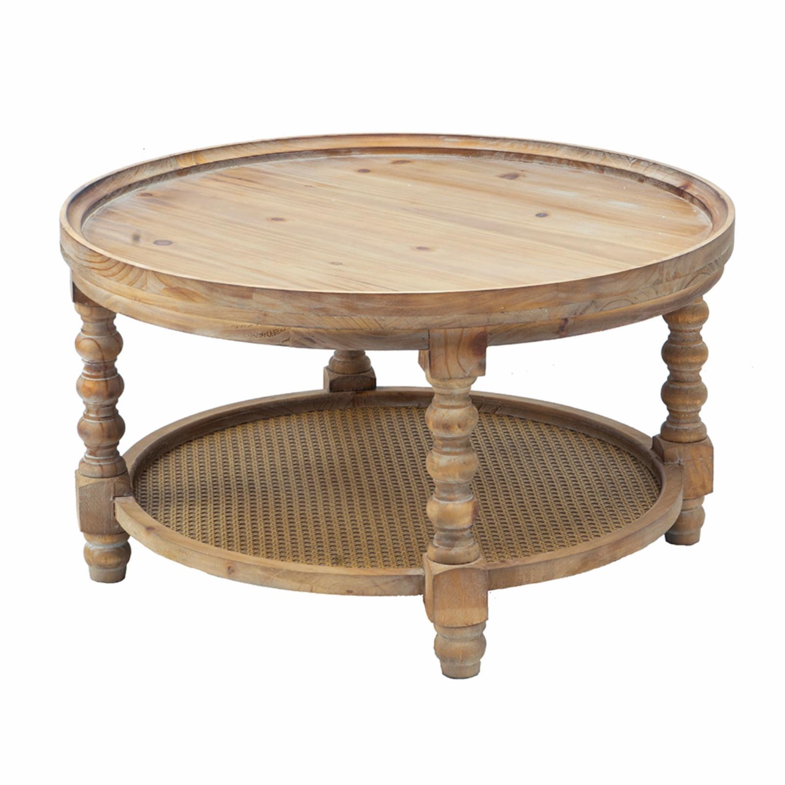 Hilton Head 29.7" Round Toffee Wood & Rattan Coffee Table