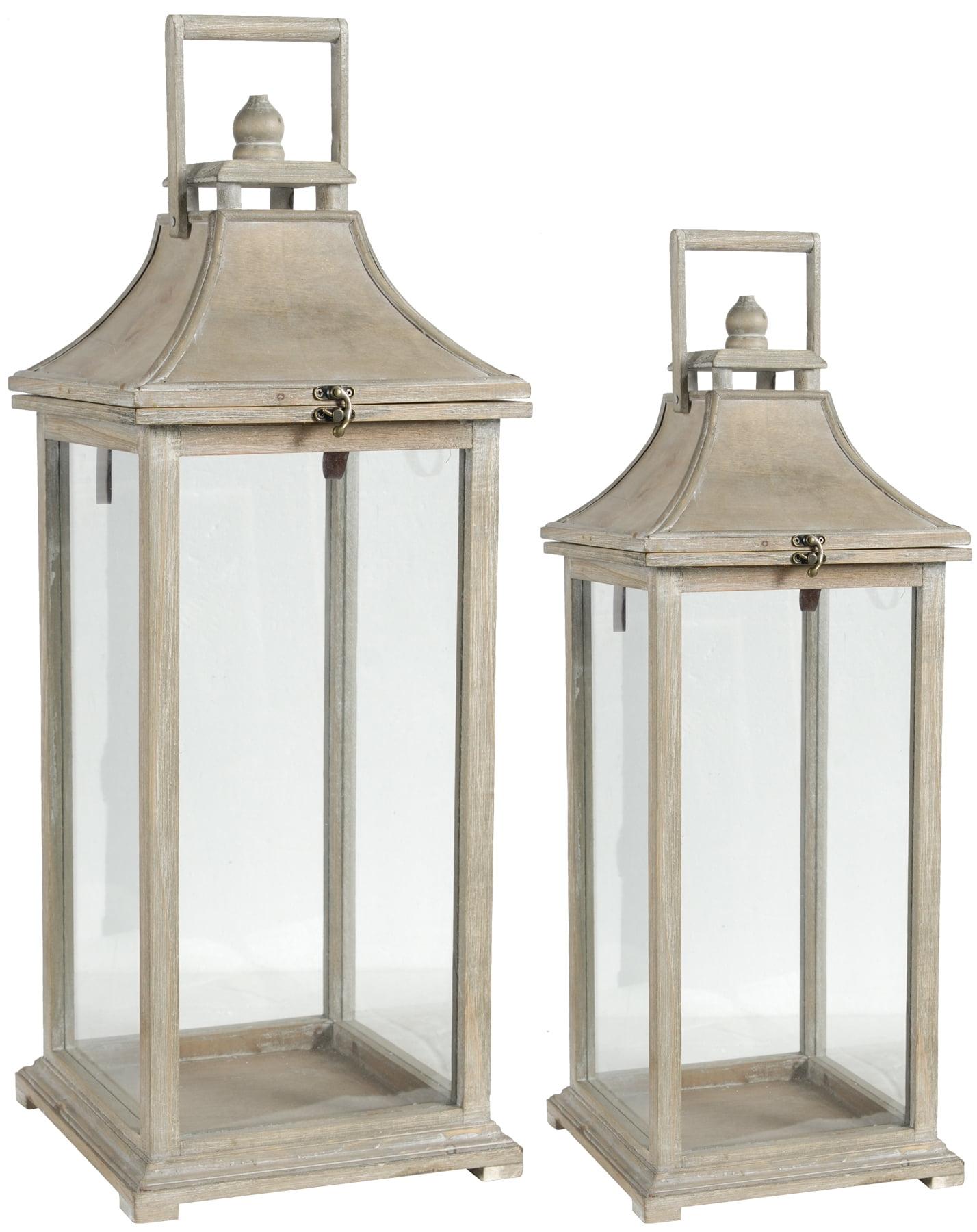 Tall Whitewood Hanging Garden Candle Lanterns, Set of 2