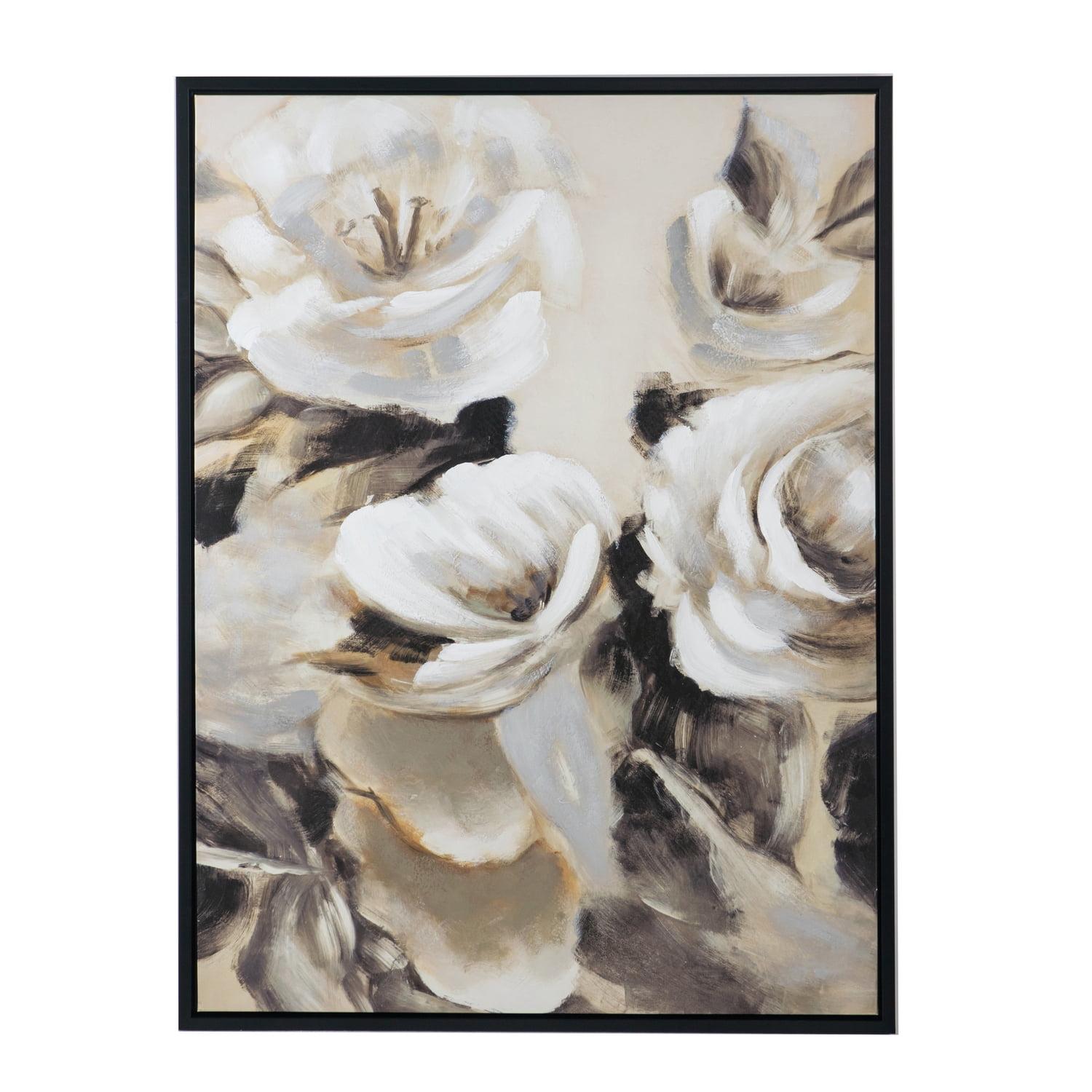 Jardin De Fleurs Hand-Painted Cream and Gray Canvas Wall Art