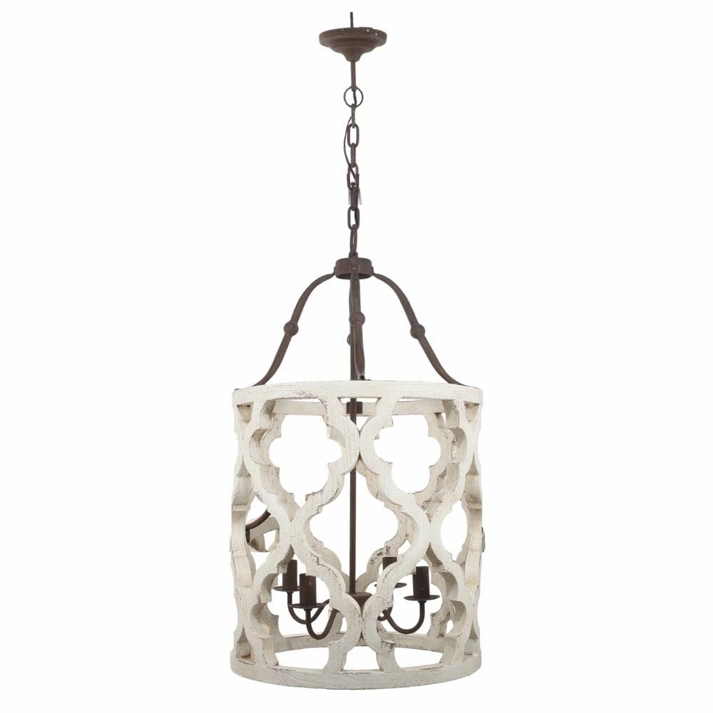 19"x33.5" 4-Light Jolette Wood Chandelier Ceiling Light Washed White - A&B Home