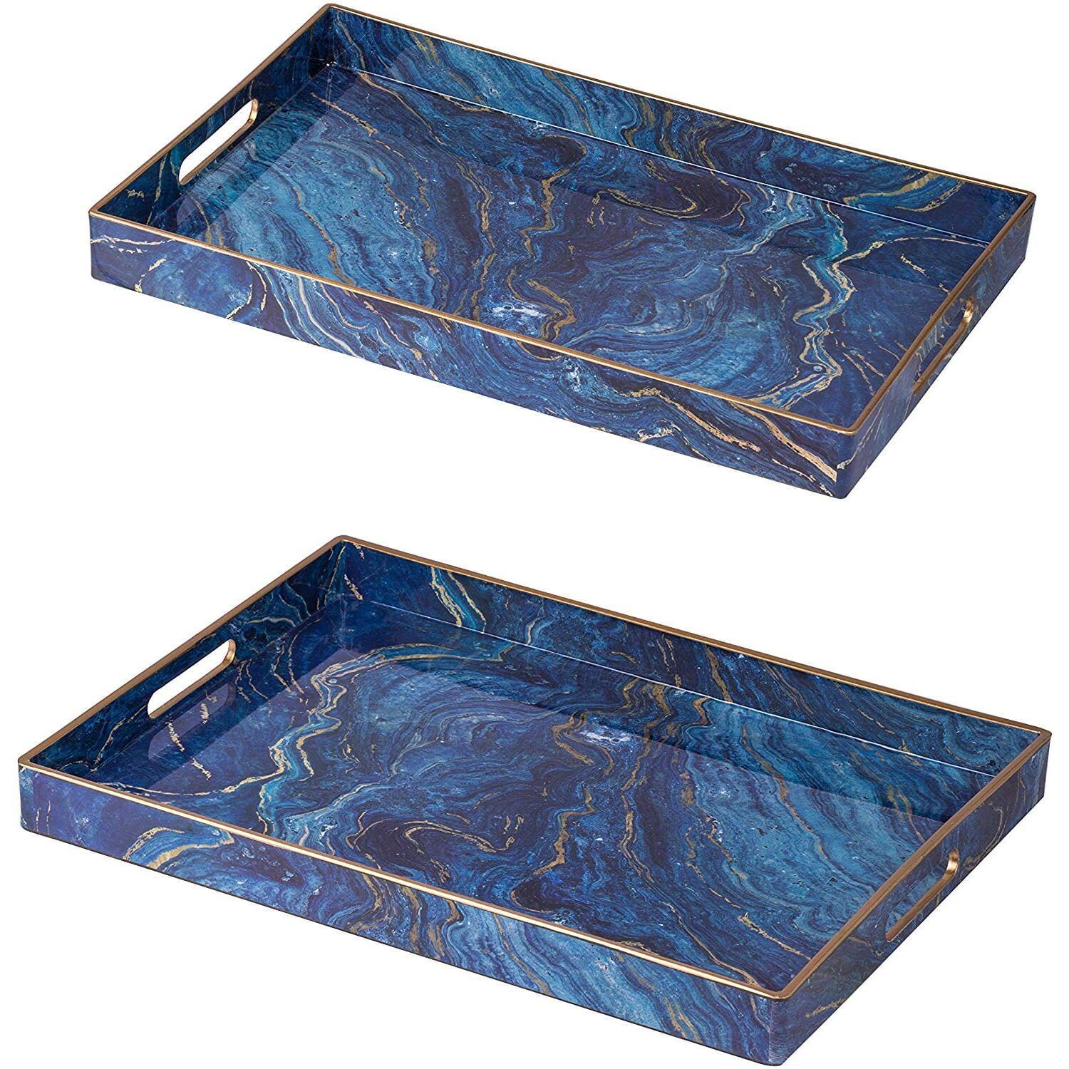 Blue and Gold Modern Chic Rectangular Trays Set