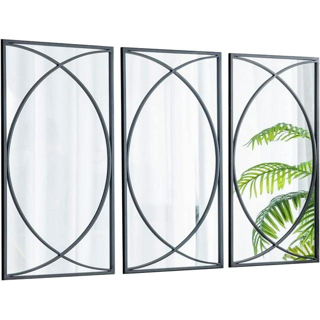 HomeStock Neo-Classical Nostalgia Black Metal Rectangular Wall Mirror Set