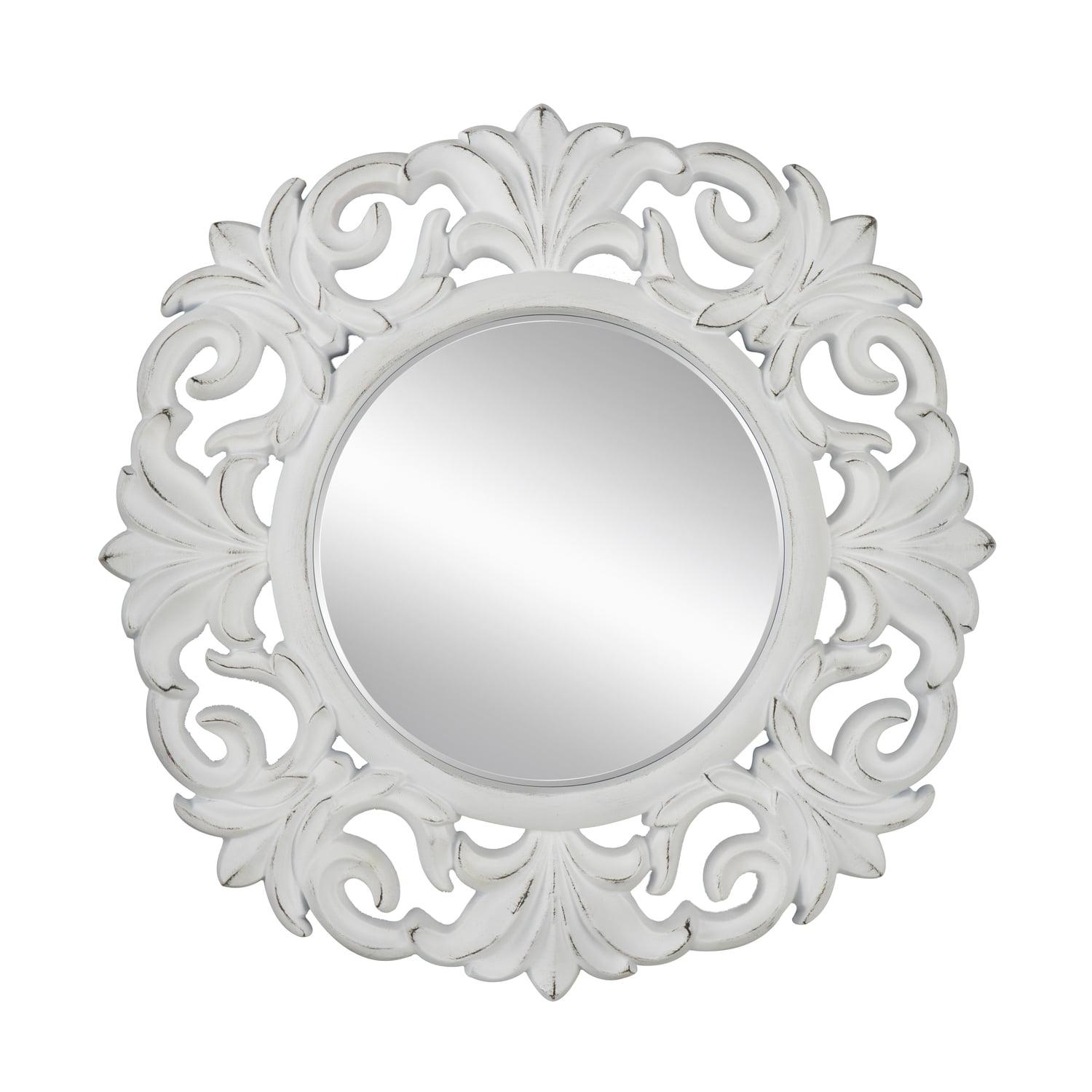 A&B Home Round Framed Wall Mirror - 39.5"Dia. x 2" - White
