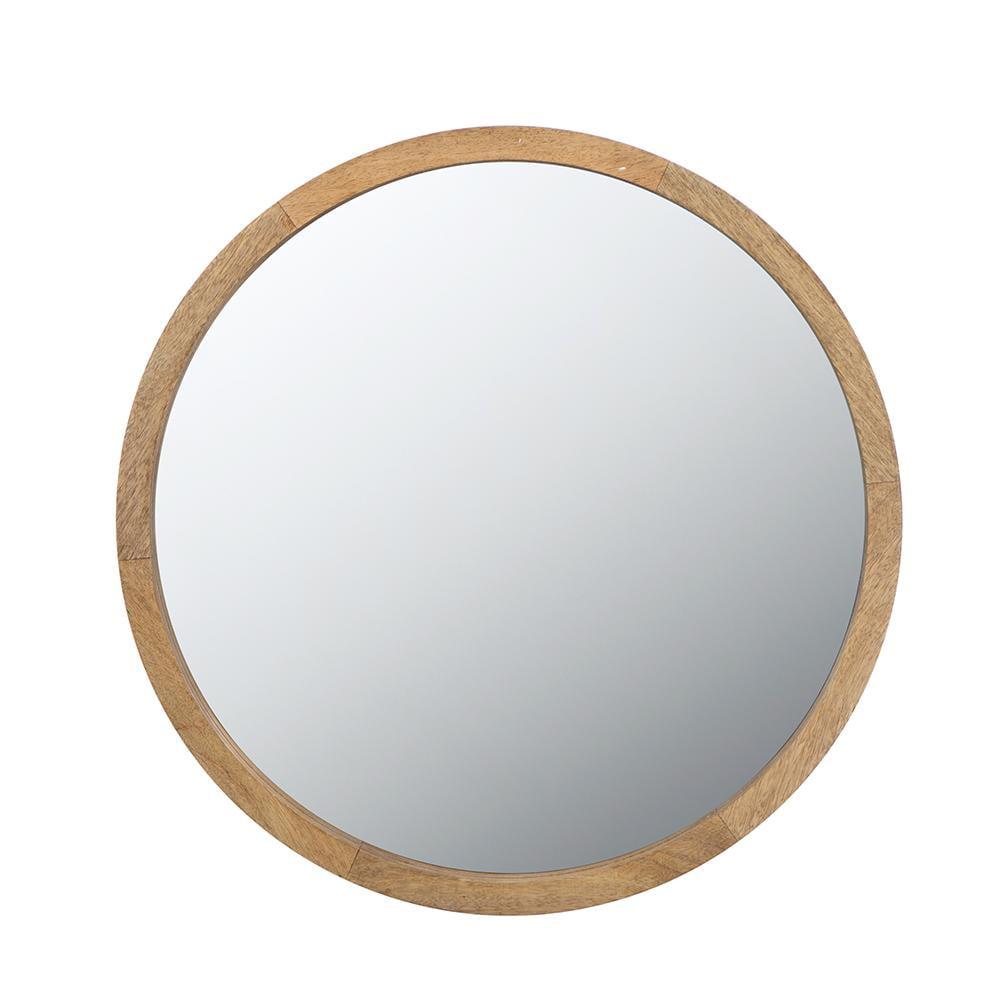 A&B Home Round Light Brown Mango Wood Walll Mirror 19.7" x 19.7"