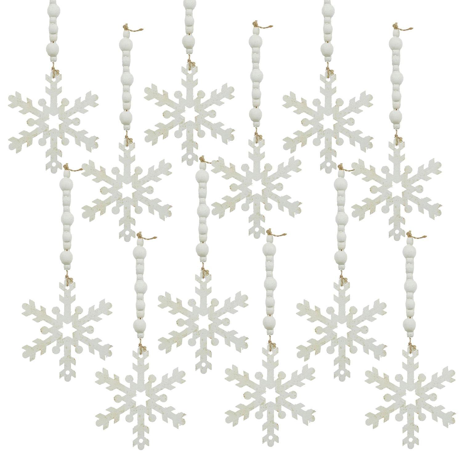 Set of 12 Clear Beaded Wood Snowflake Ornaments