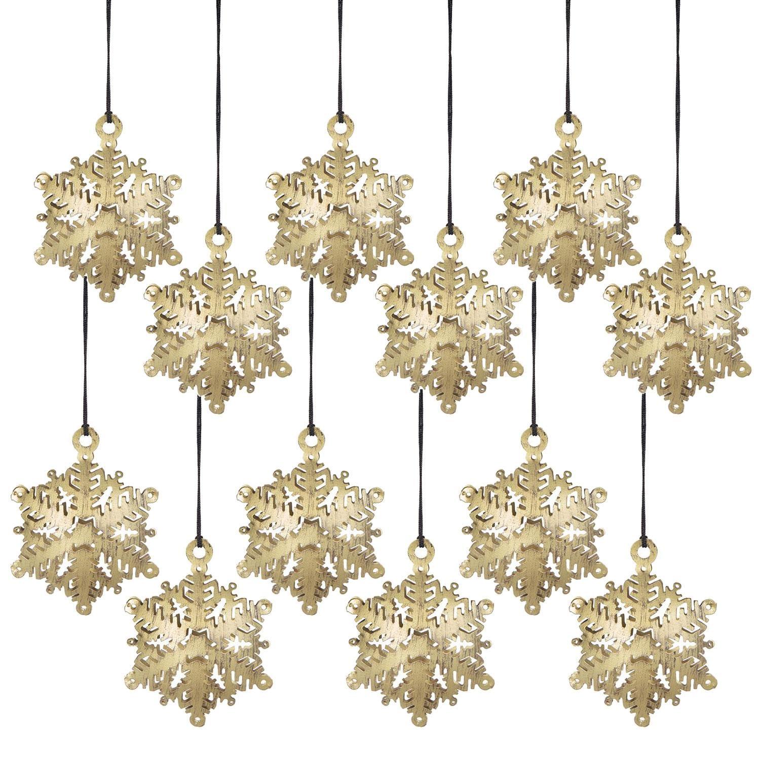 Snowflake Hanging Ornaments - Set of 12 - Gold