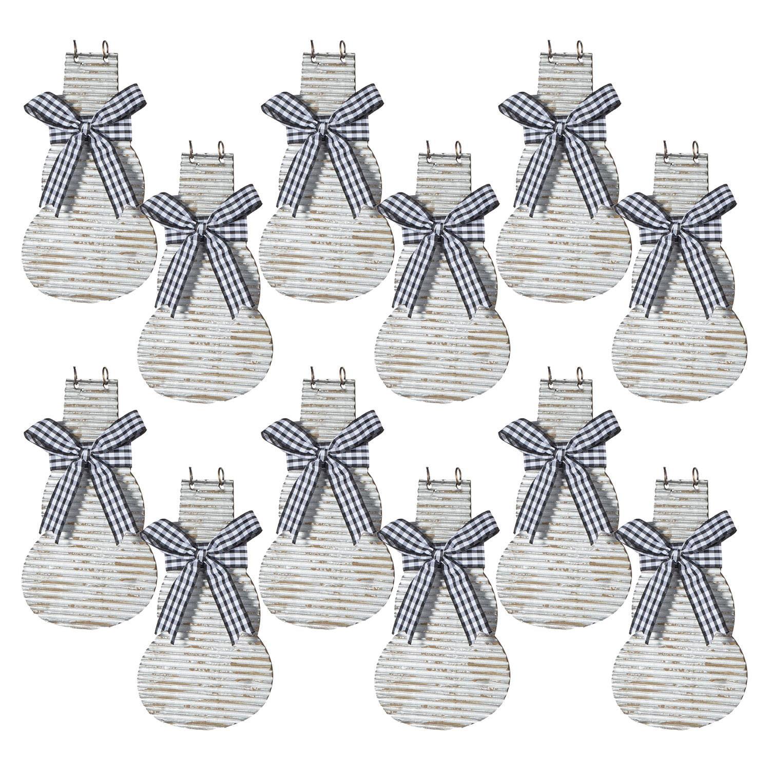 Set of 12 Distressed Gray and White Wooden Snowman Ornaments