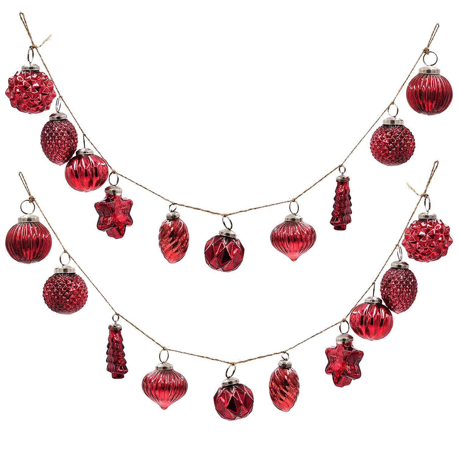 4' Assorted Glass Garlands - Set of 2 - Red