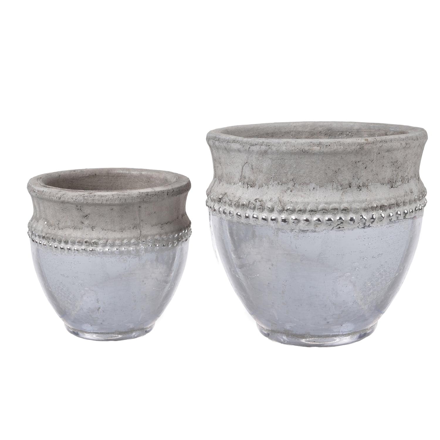 Set of 2 Silver and Gray Ceramic Bowl Planters