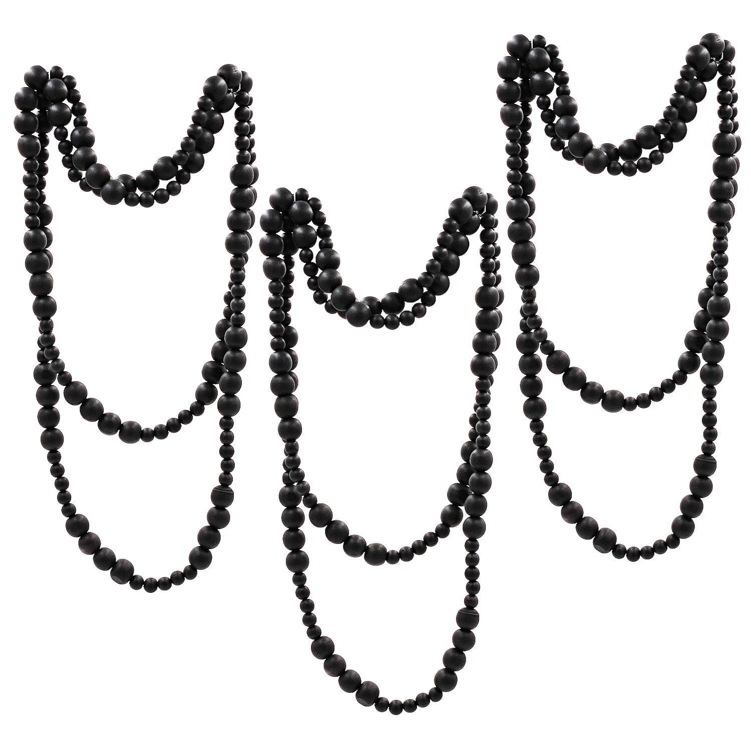 Set of 3 Black Wooden Beaded Garlands for Indoor Decor