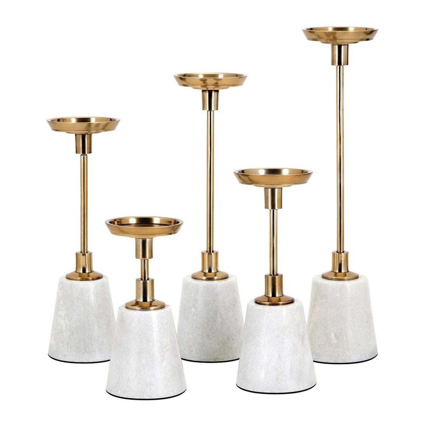 Set of 5 Gold and Marble Taper Candleholders