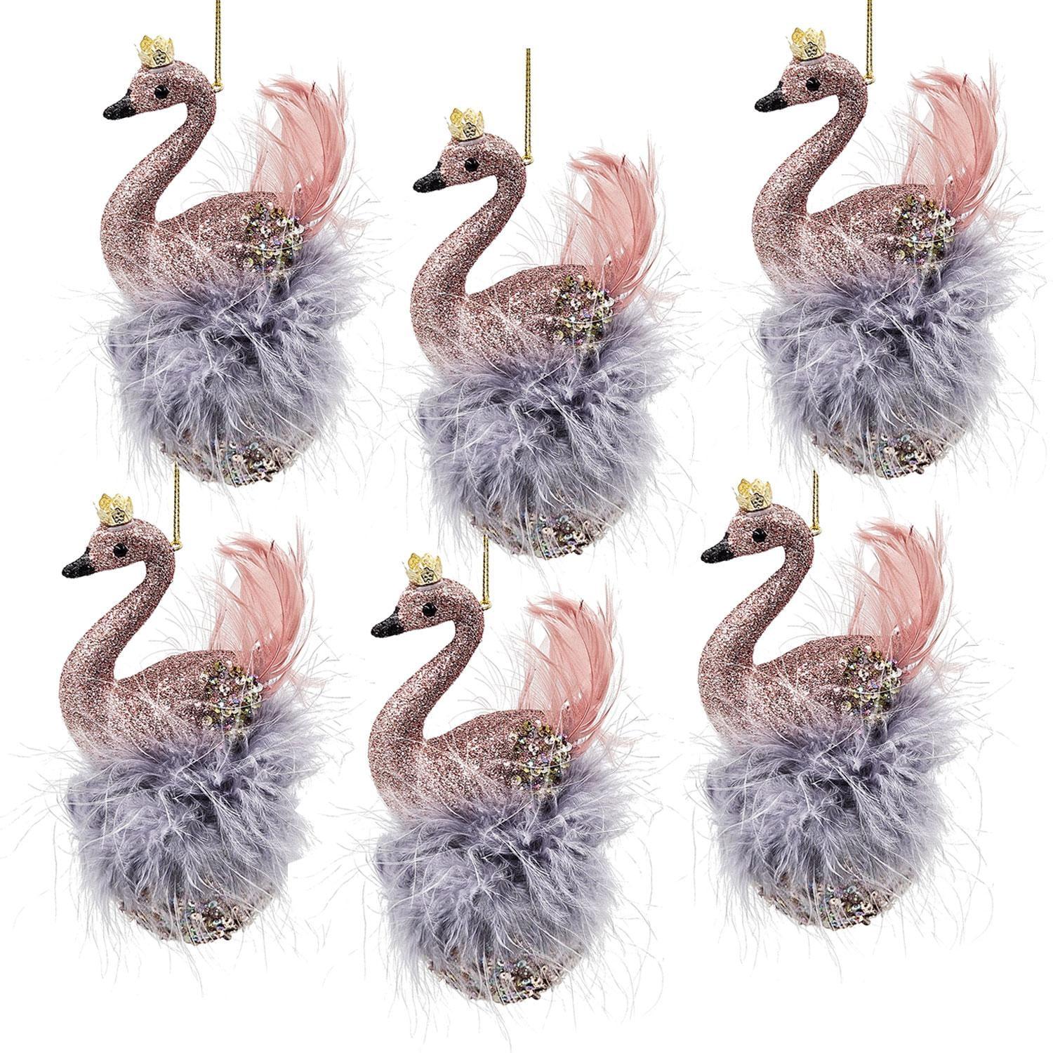 Plastic/Feather Swans - Set of 6 - Pink/Blue