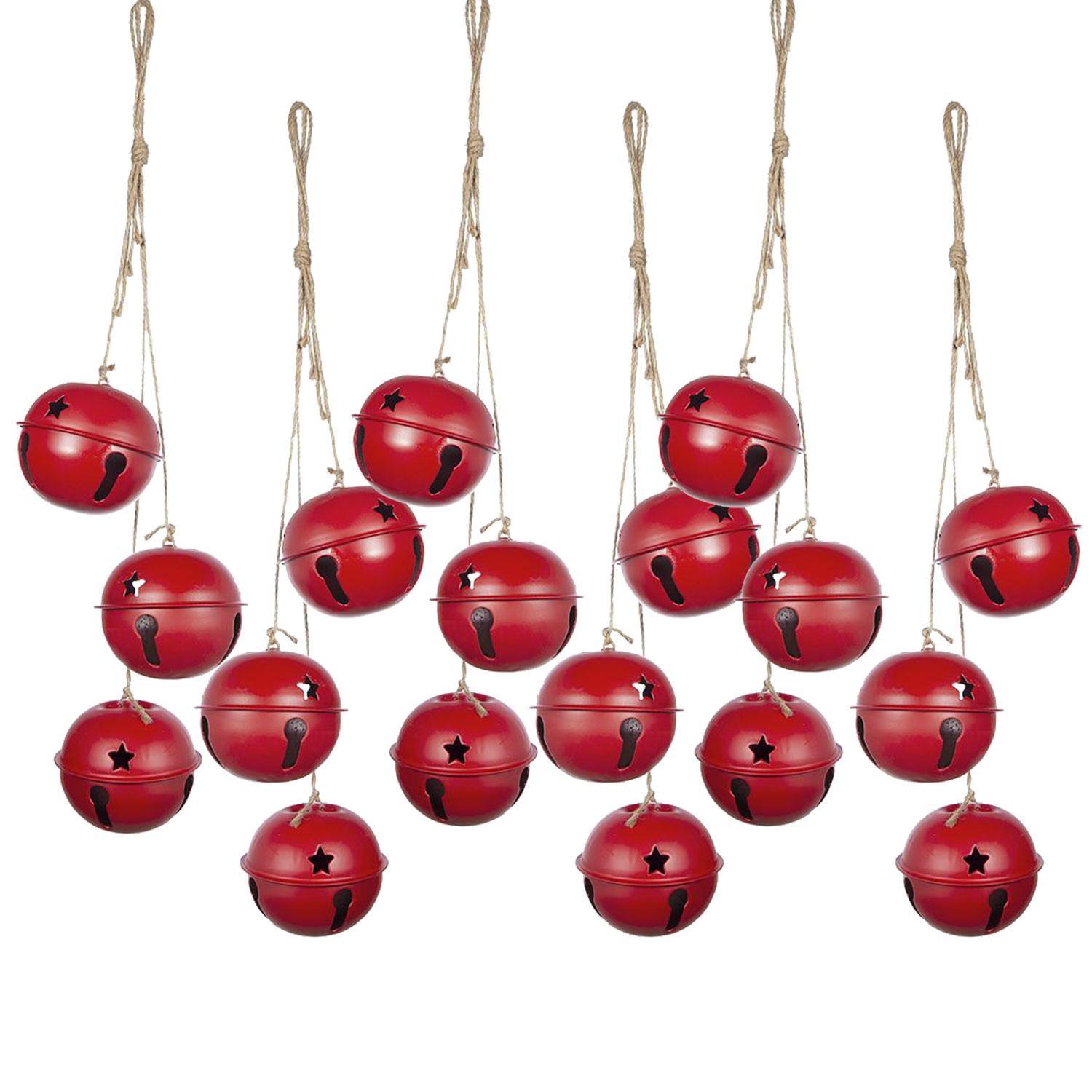 Set of 6 Red Metal Hanging Bell Ornaments