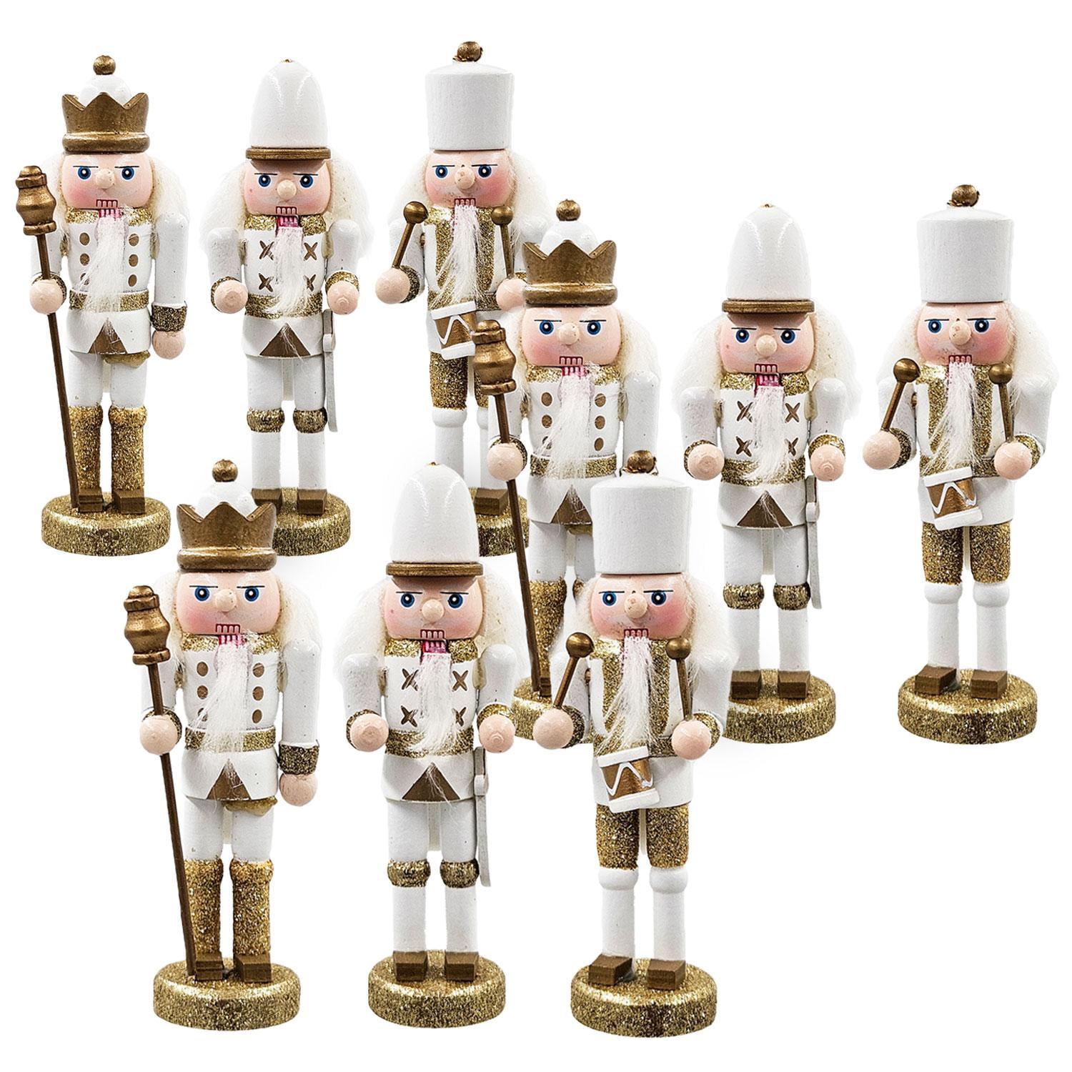 5" Nutcracker Ornaments - Set of 9 - White/Gold