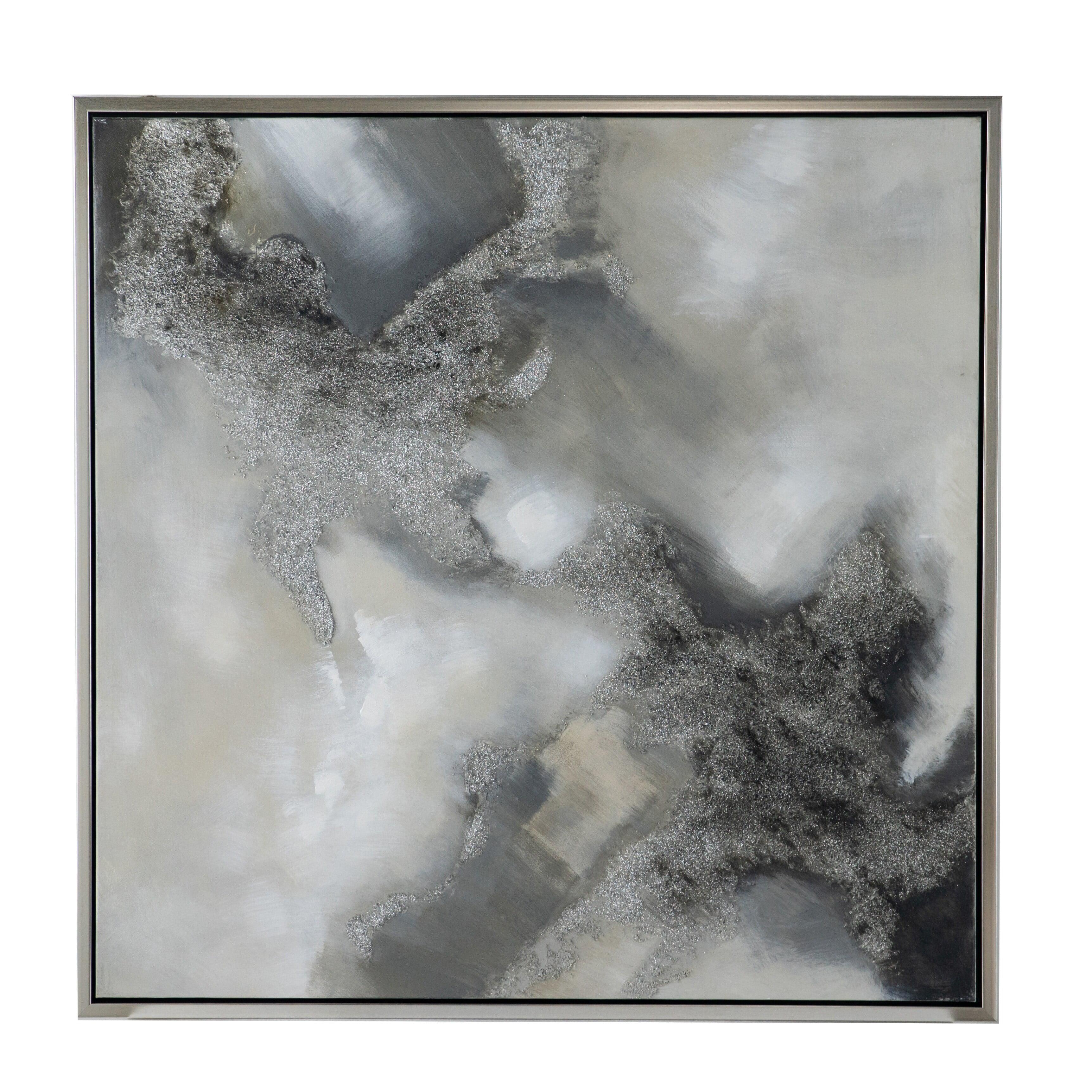 40"x40" Stormy Skies Hand Painted Wall Art with Silver Frame - A&B Home: Contemporary Art Deco, Abstract