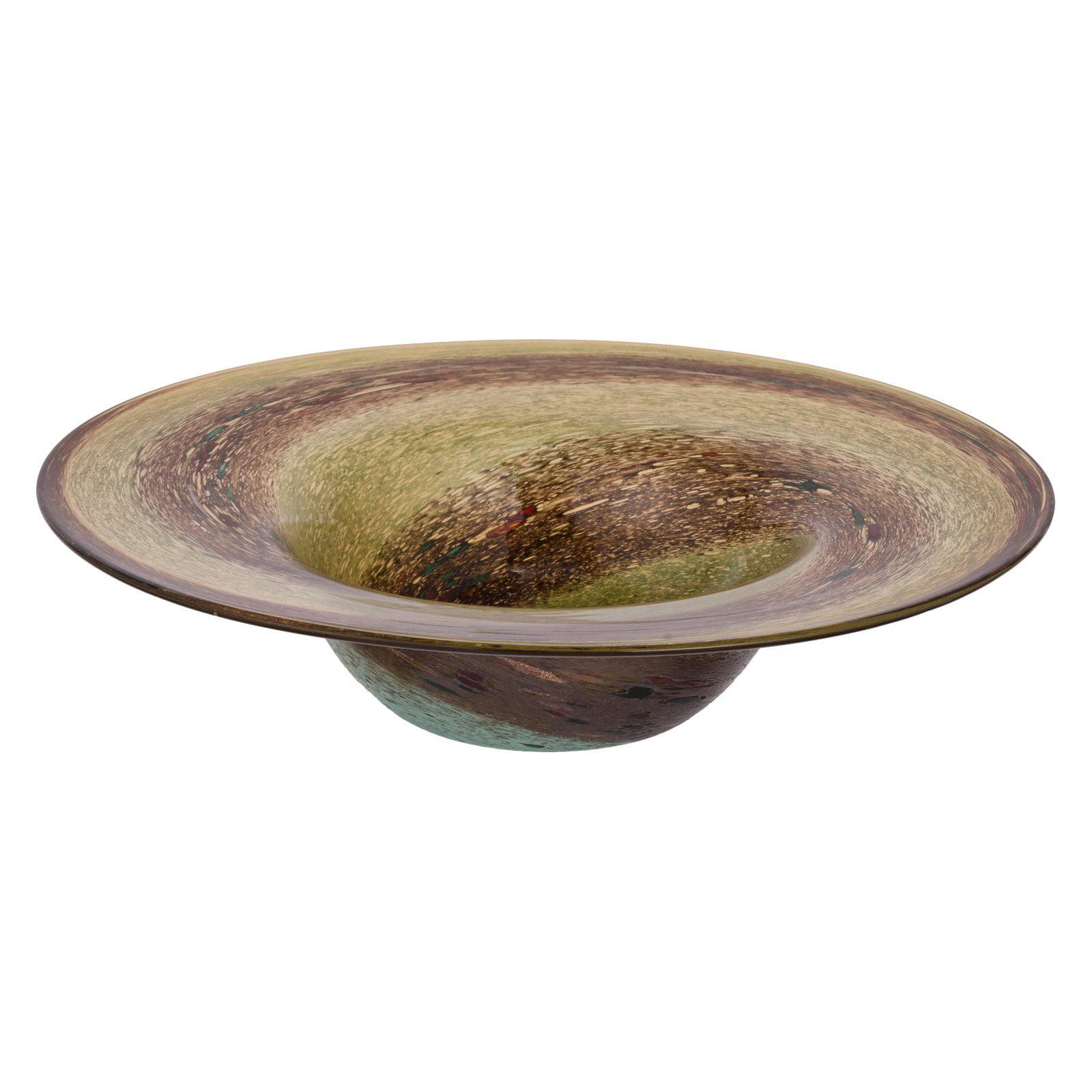 Amber Swirl 13.8" Handcrafted Glass Decorative Bowl