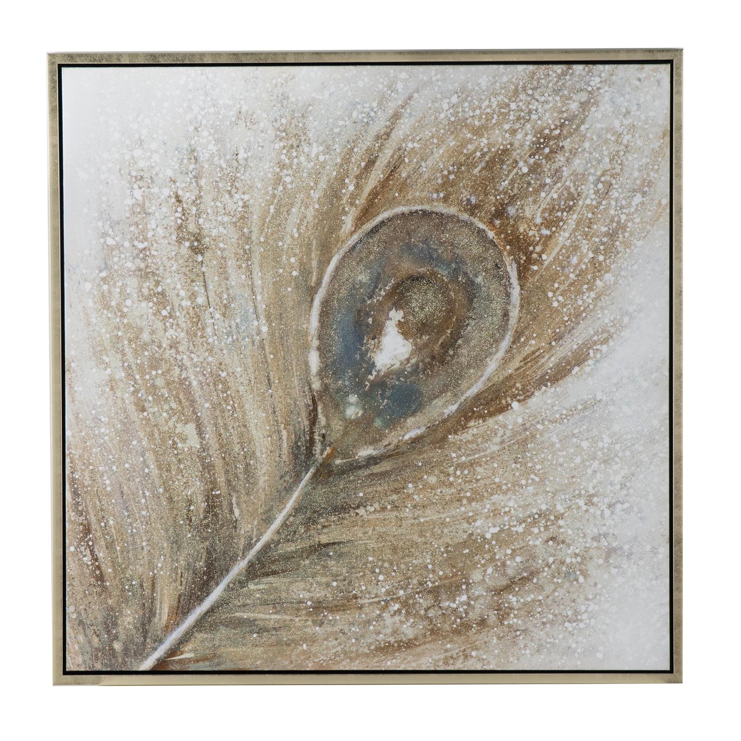 40"x40" The Eye of The Peacock Hand Painted Wall Art Blue/Champagne: A&B Home, Art Deco Style, Vertical Orientation