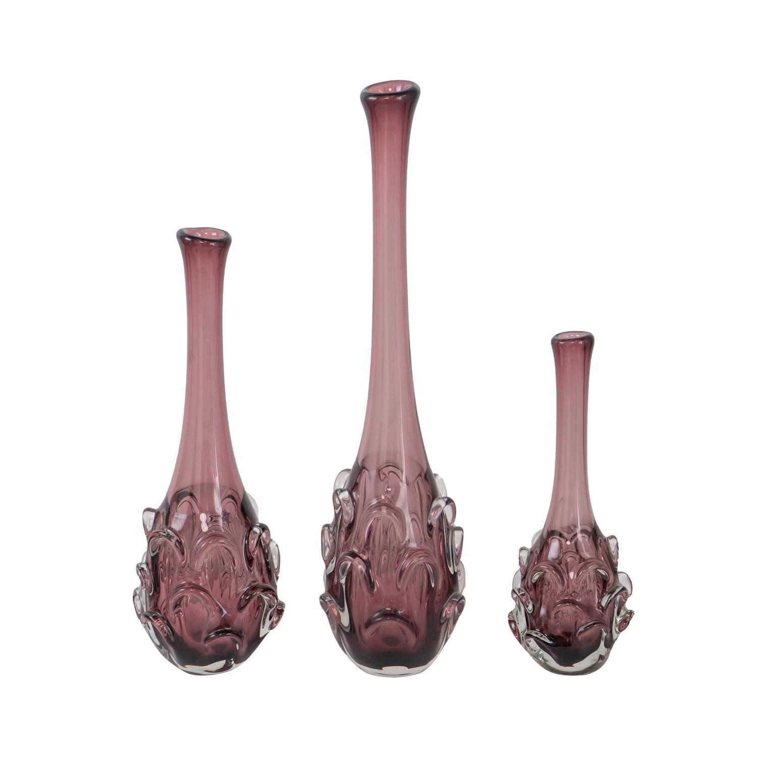 Ursula Luxurious Plum Glass Vase Trio with Petal-Inspired Texture