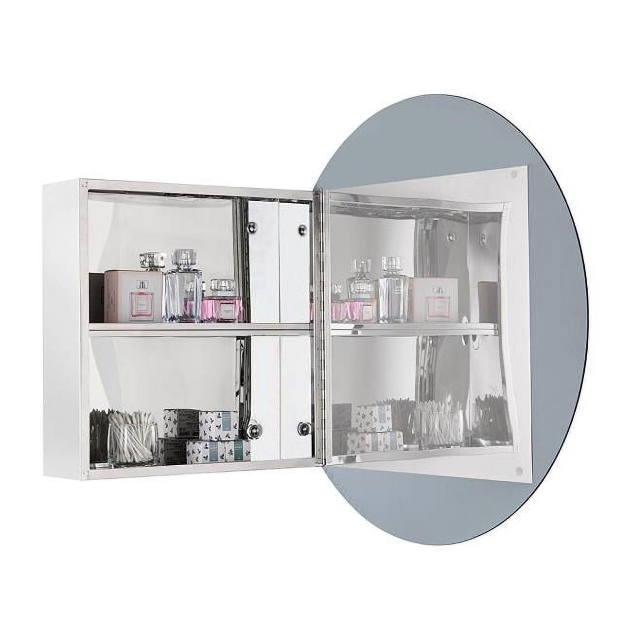 25'' Round Silver Medicine Cabinet with Mirror and Shelves