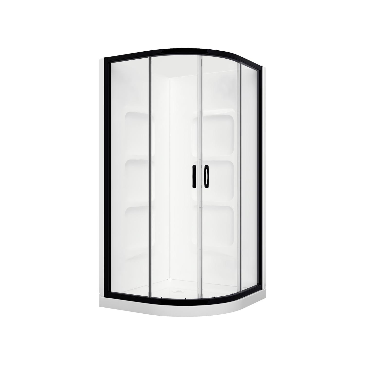 A&E Bath and Shower Mona 38 Black 38.5'' W 74'' H Framed Round Reversible Shower Enclosure