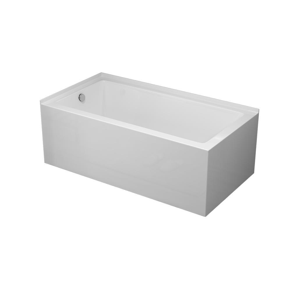 60'' White Acrylic Rectangular Soaking Bathtub