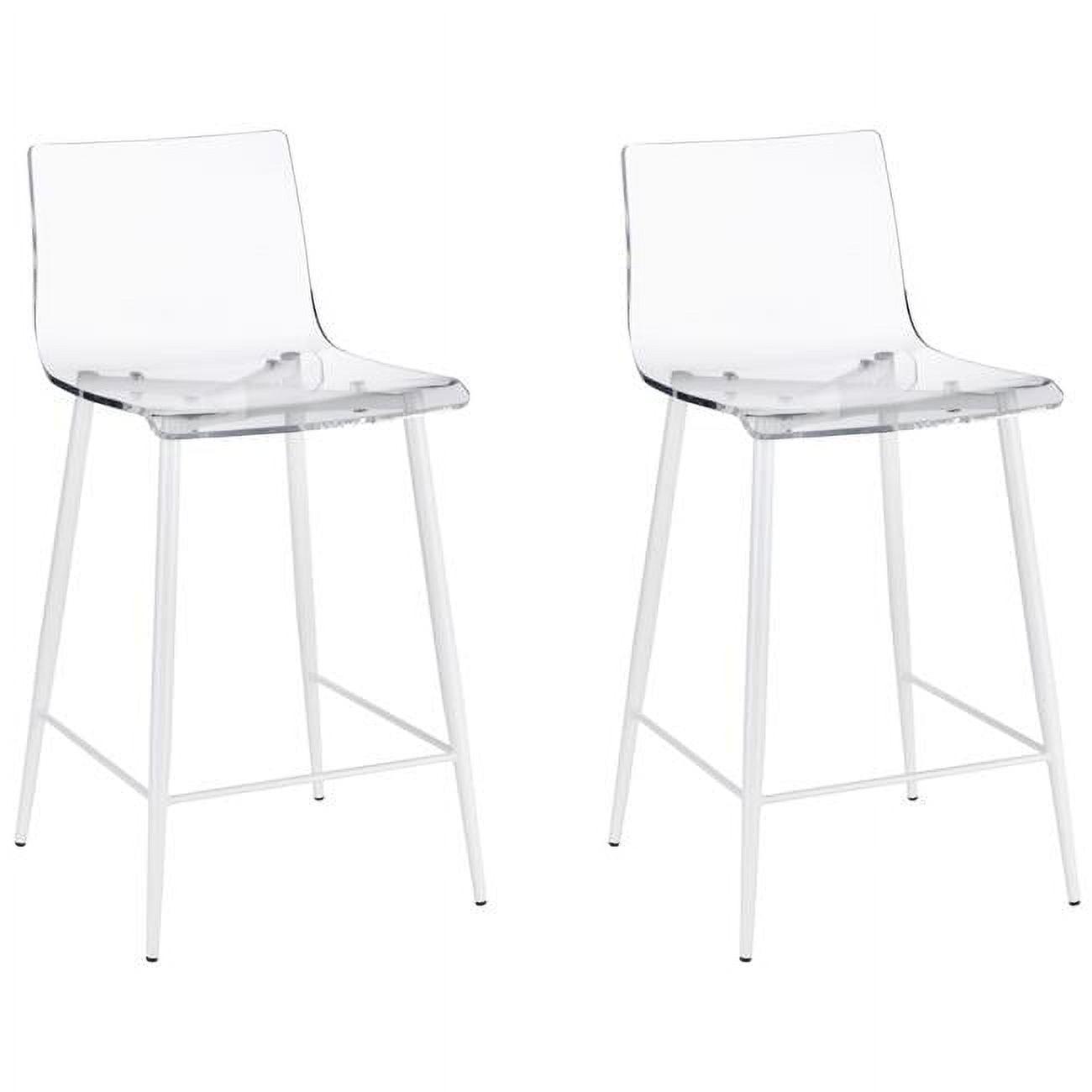 Sleek Transparent Acrylic & White Metal Counter Stool, 17"W