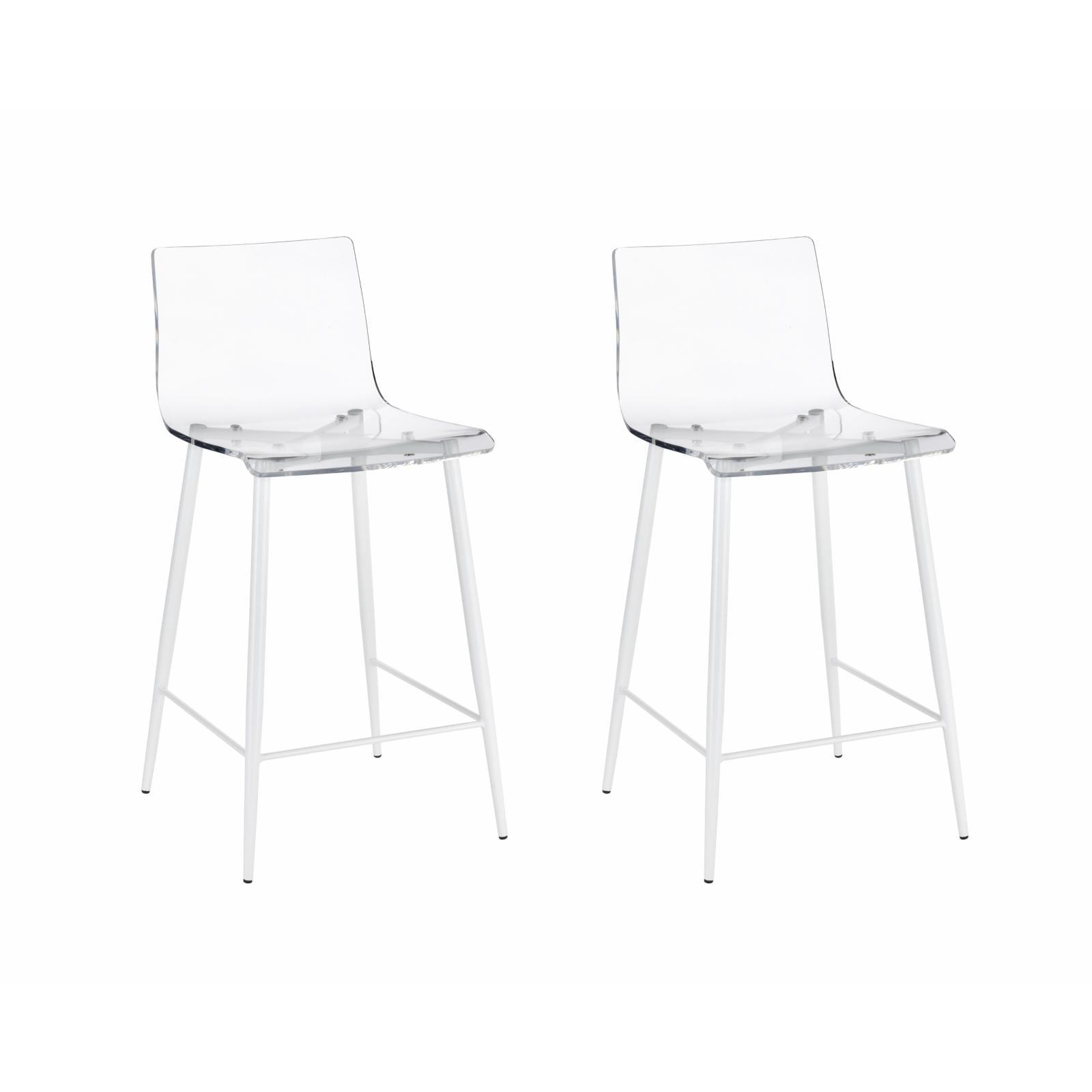 Sleek Transparent Acrylic & White Metal Counter Stool, 17"W