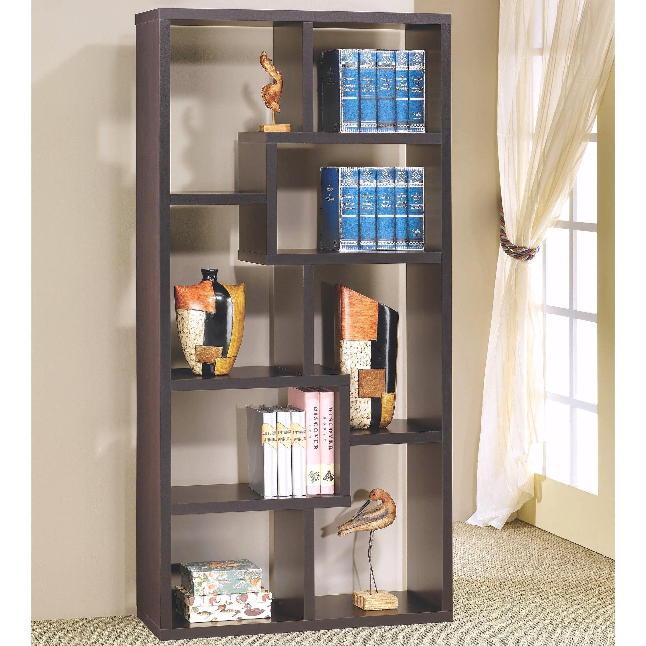 Cappuccino Brown Asymmetrical Cube Wood Bookcase